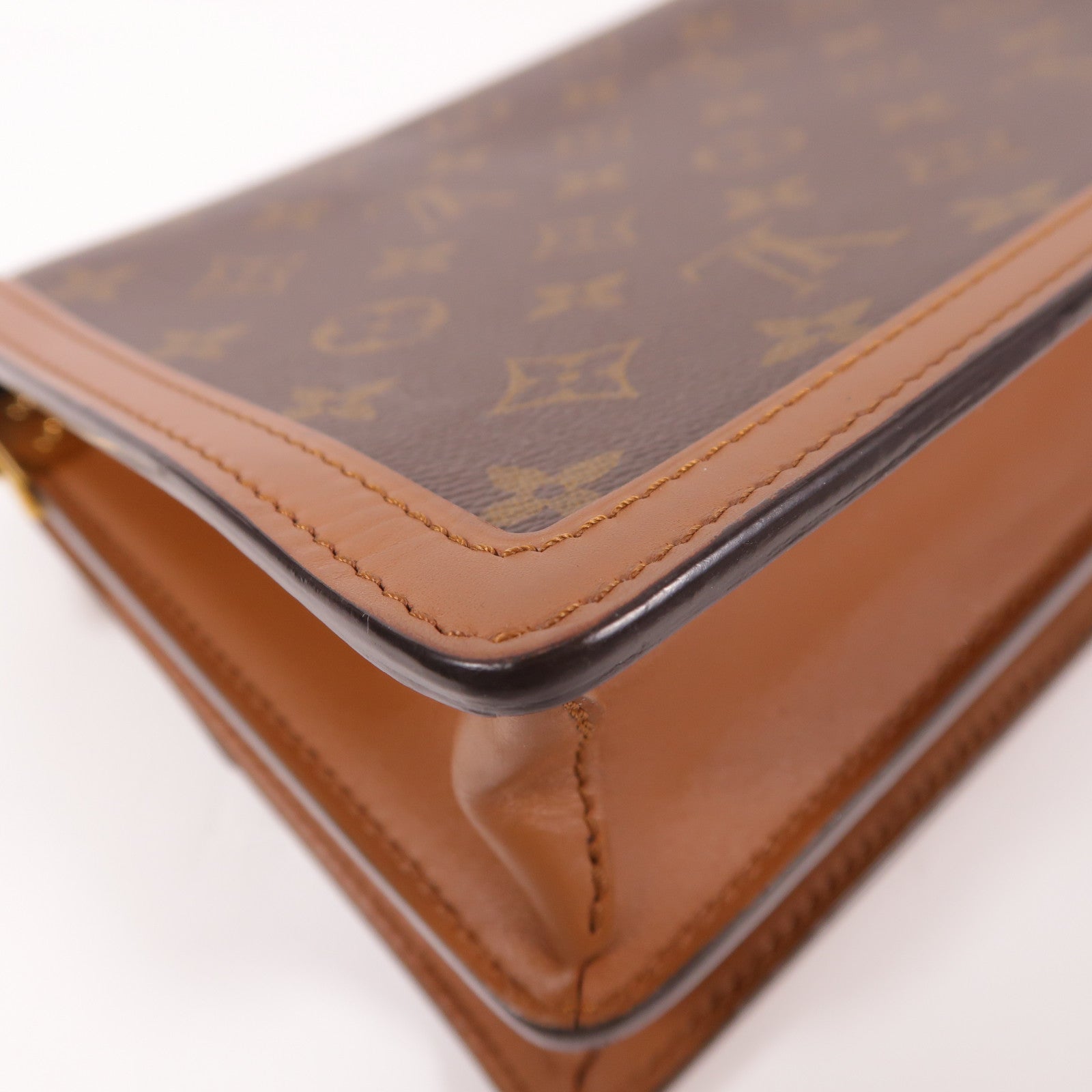 LOUIS VUITTON Monogram/Monogram Reverse Dauphine MM金扣手挽肩背兩用袋棕色