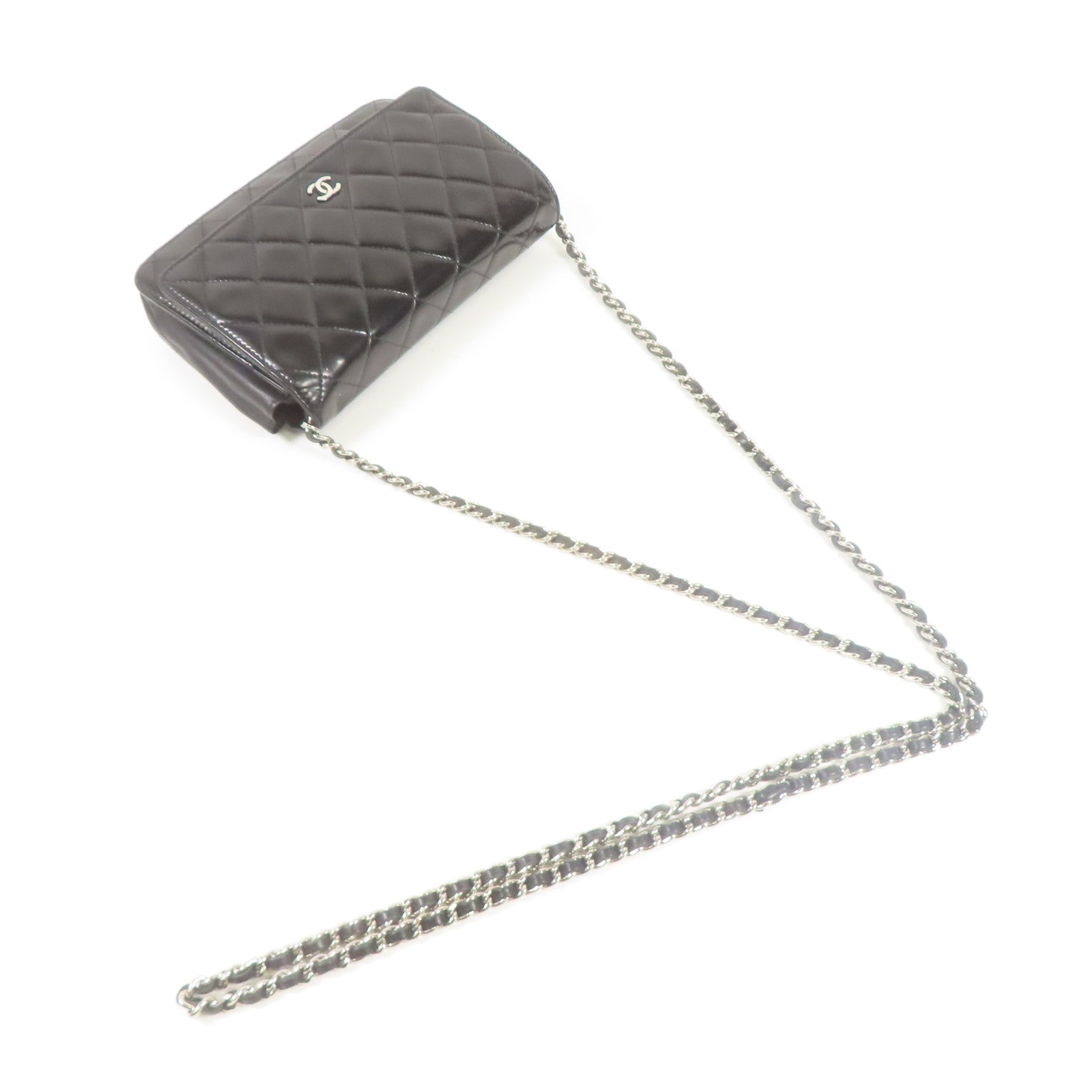 CHANEL 漆皮皮革WOC Wallet On Chain銀扣鏈帶肩背袋