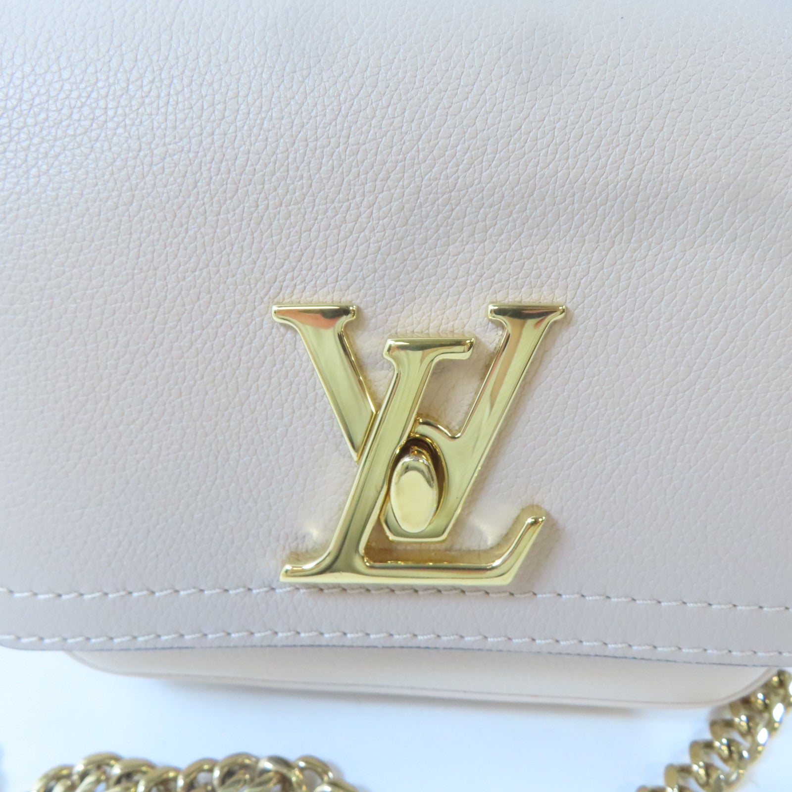 LOUIS VUITTON 牛皮皮革Lockme Tender金扣手挽肩背兩用袋米色/藍色