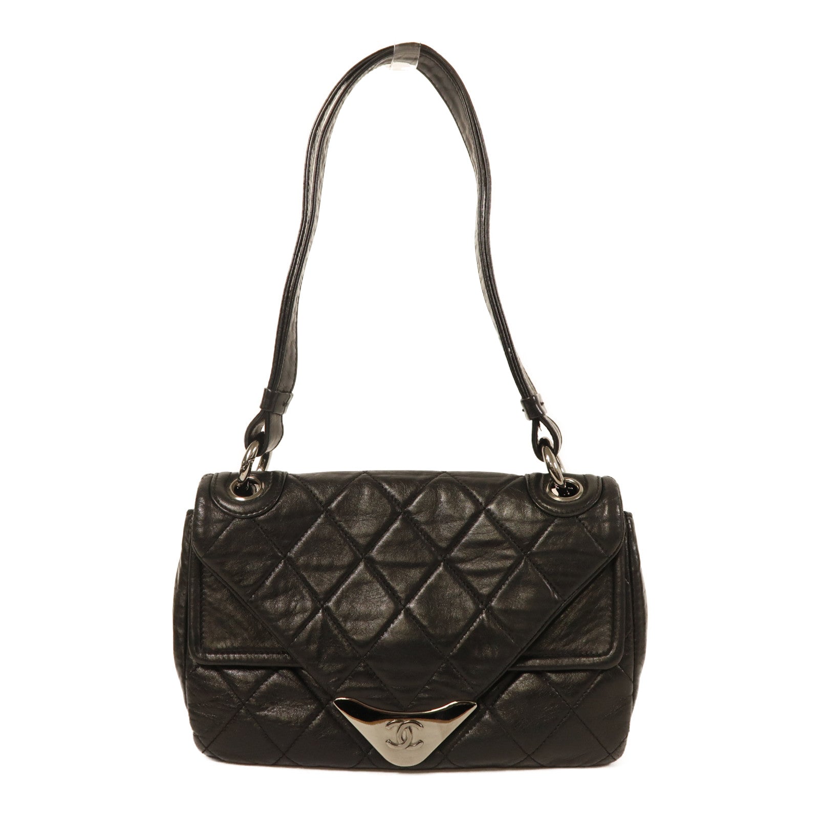 CHANEL 牛皮皮革Shoulder Bag銀扣肩背袋黑色