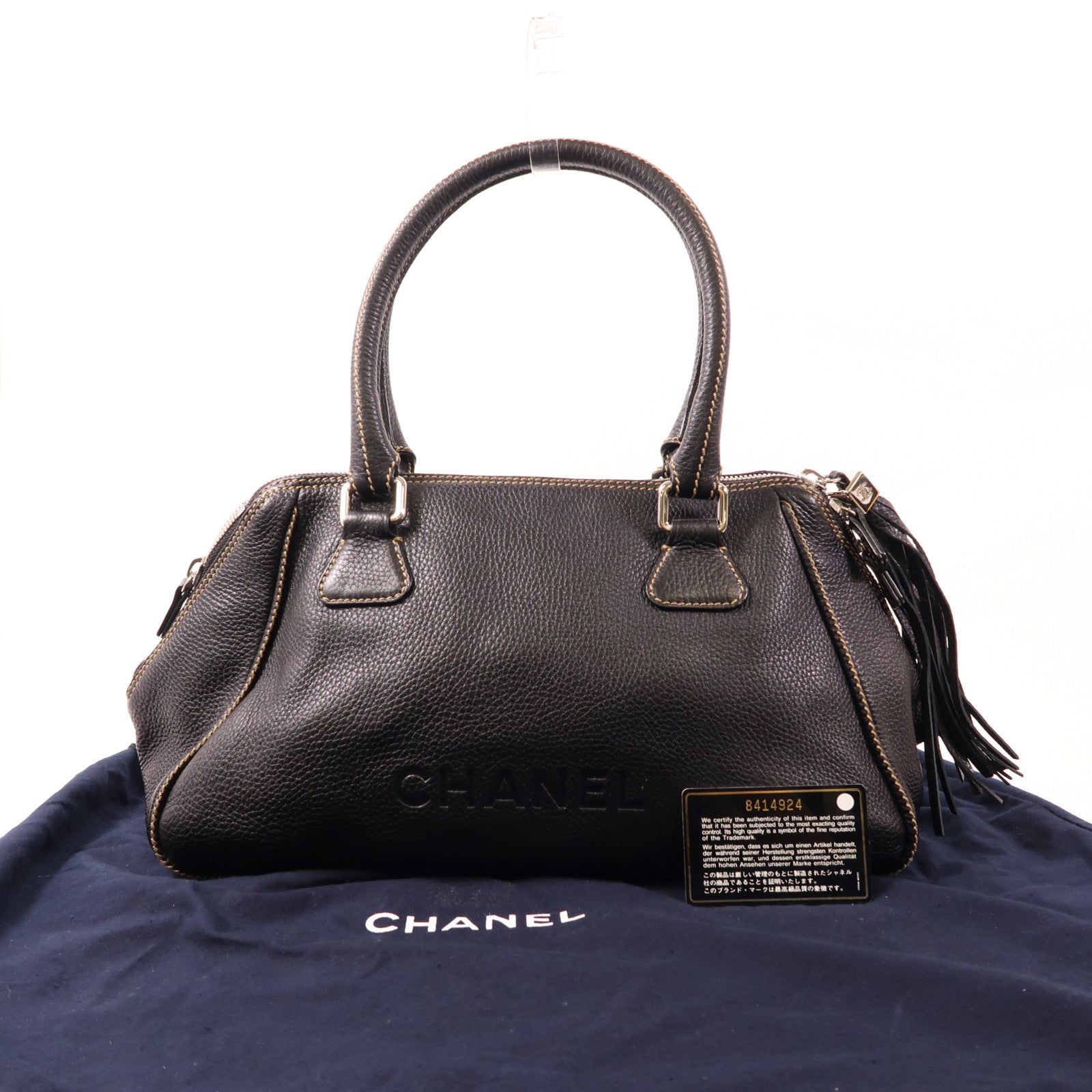 CHANEL 牛皮皮革Shoulder Bag銀扣手挽袋