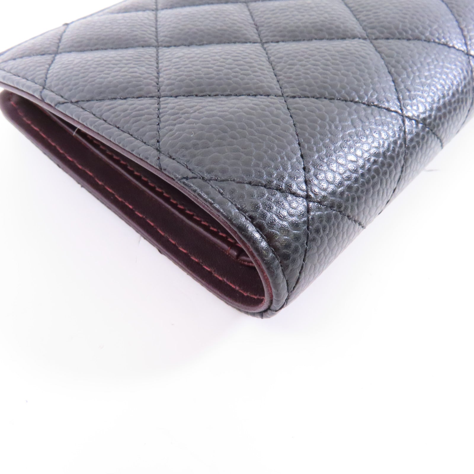 CHANEL 菱格Caviar皮革Long Wallet金扣長錢包黑色