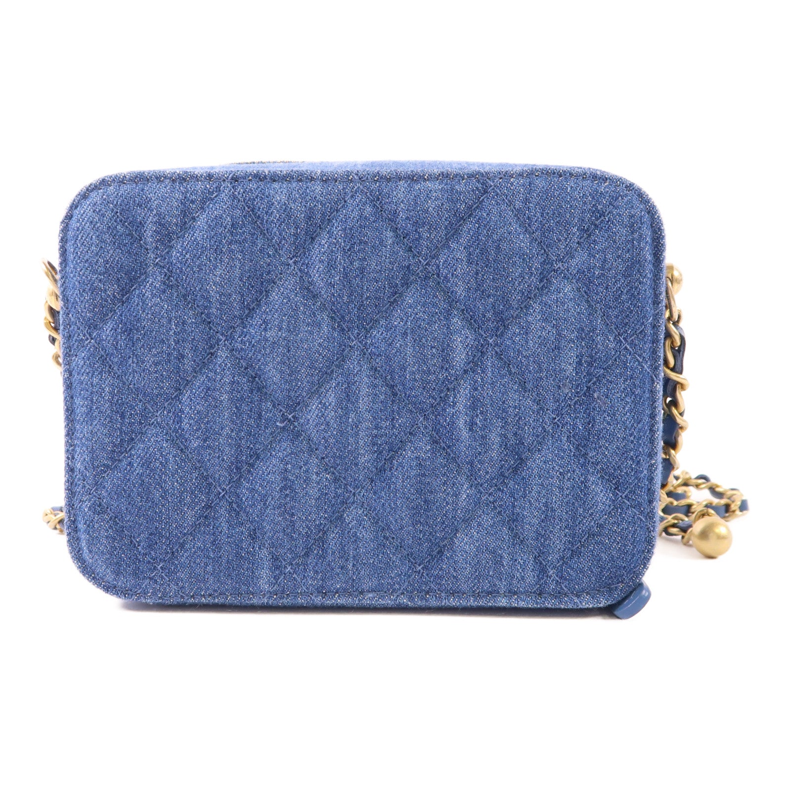 CHANEL 牛仔布Pearl Crush Denim Camera Bag金扣肩背袋