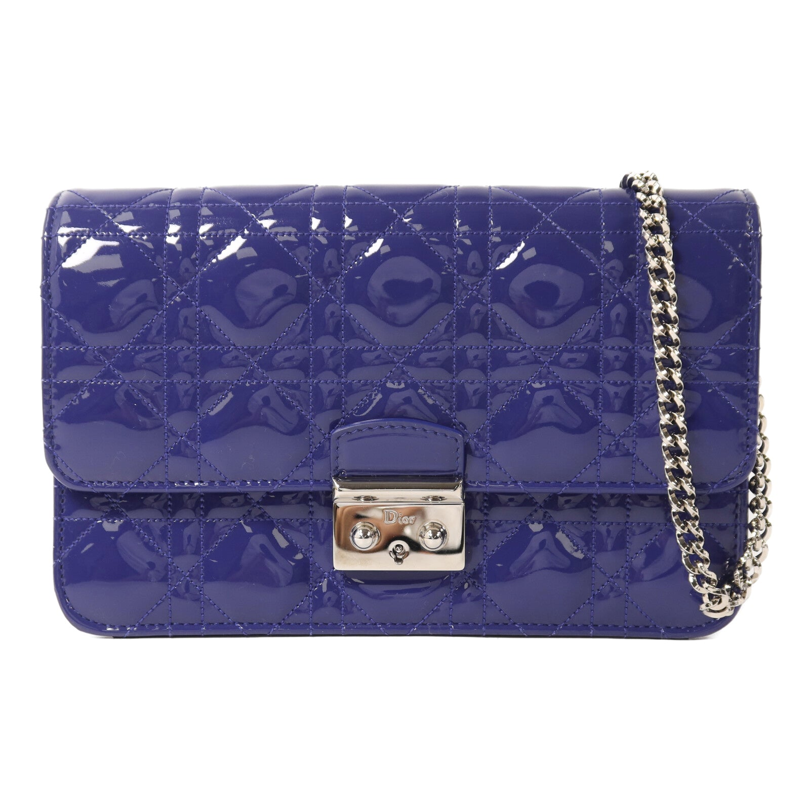 Dior 漆皮皮革Miss Dior Promenade Pouch銀扣鏈帶肩背袋