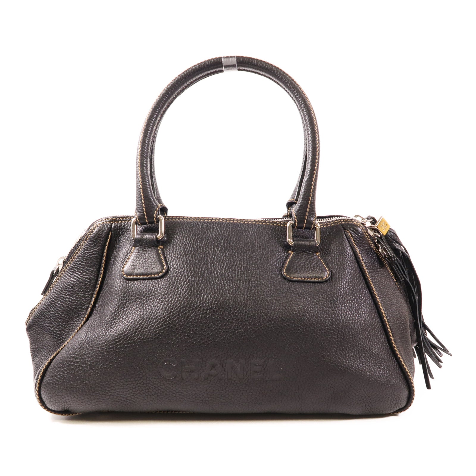CHANEL 牛皮皮革Shoulder Bag銀扣手挽袋