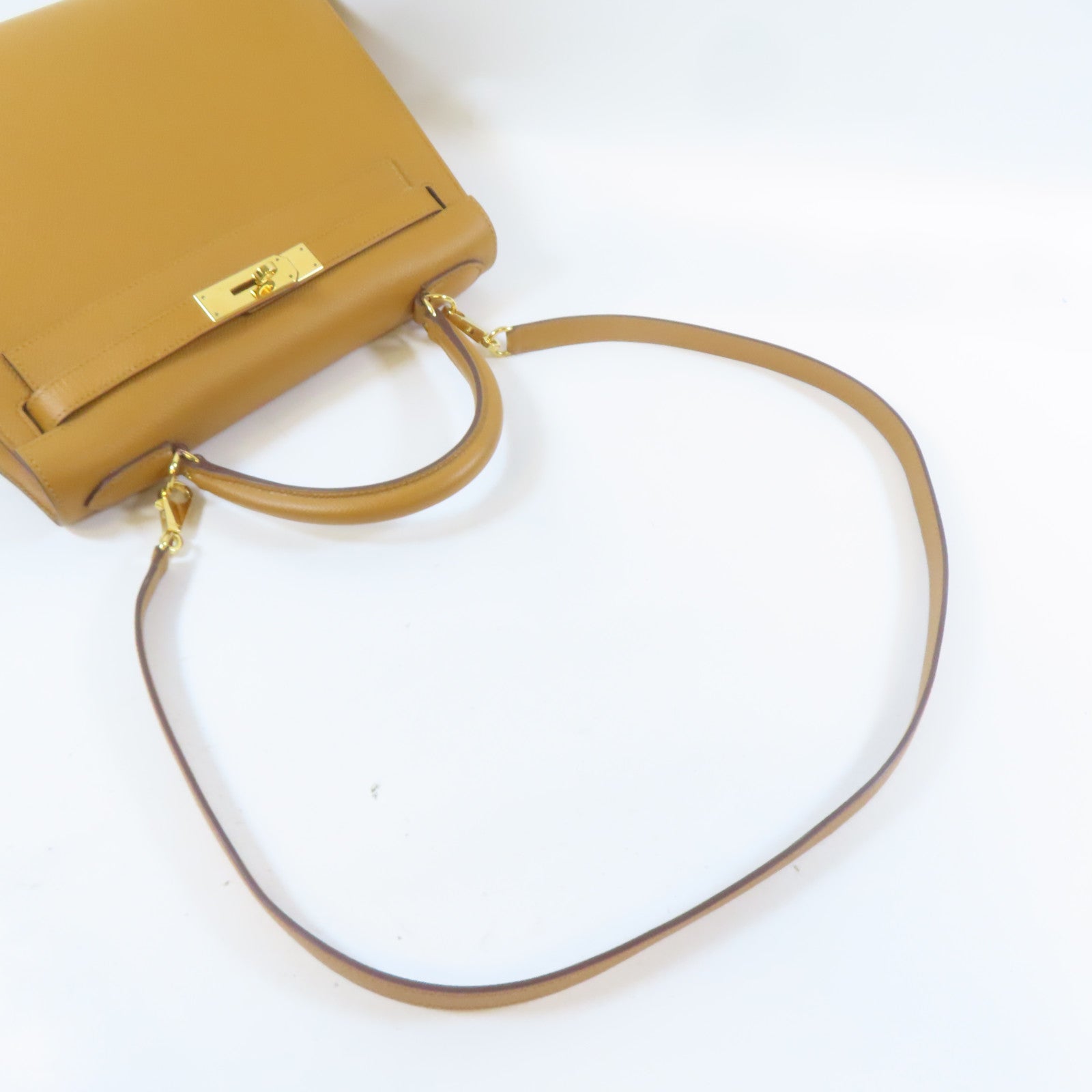 HERMES Epsom皮革Kelly 28金扣手挽肩背兩用袋Caramel/啡色