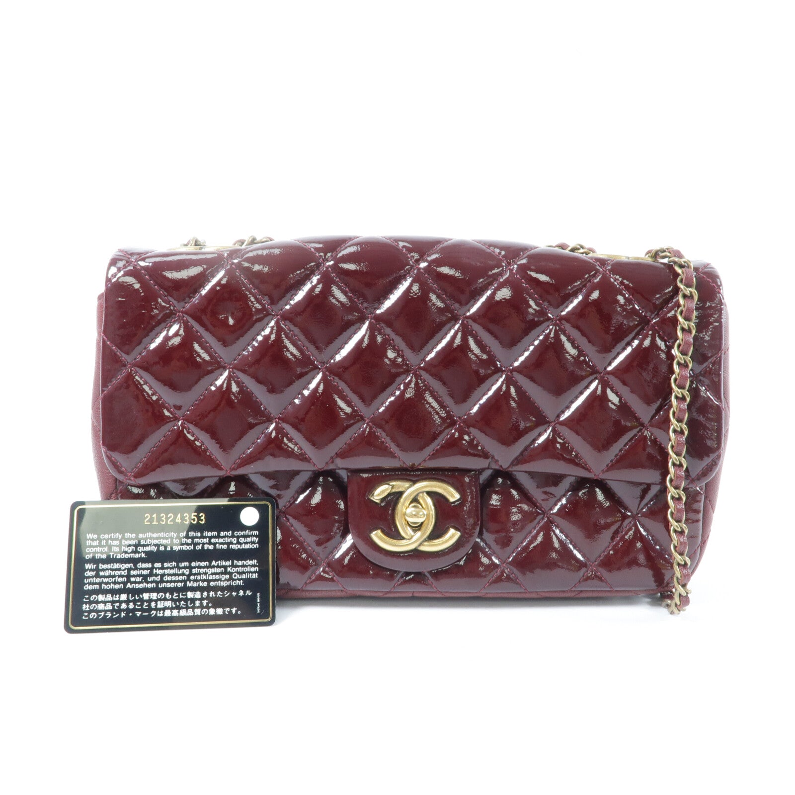 CHANEL 牛皮皮革/漆皮皮革CC Eyelet Flap Bag鏈帶肩背袋