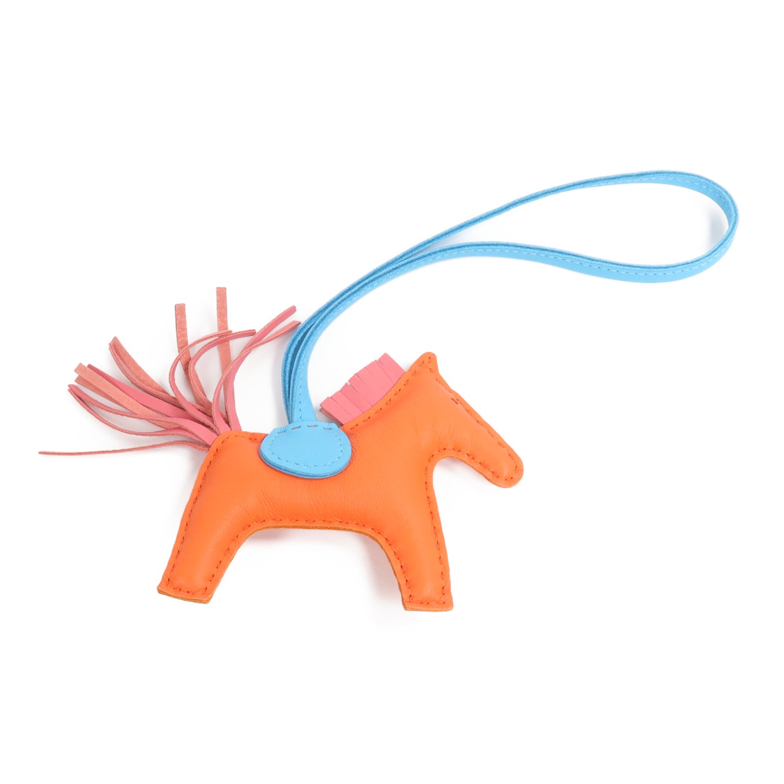 HERMES Milo皮革Rodeo PM掛飾Orange Poppy/Rose Azalee/Bleu Azteque