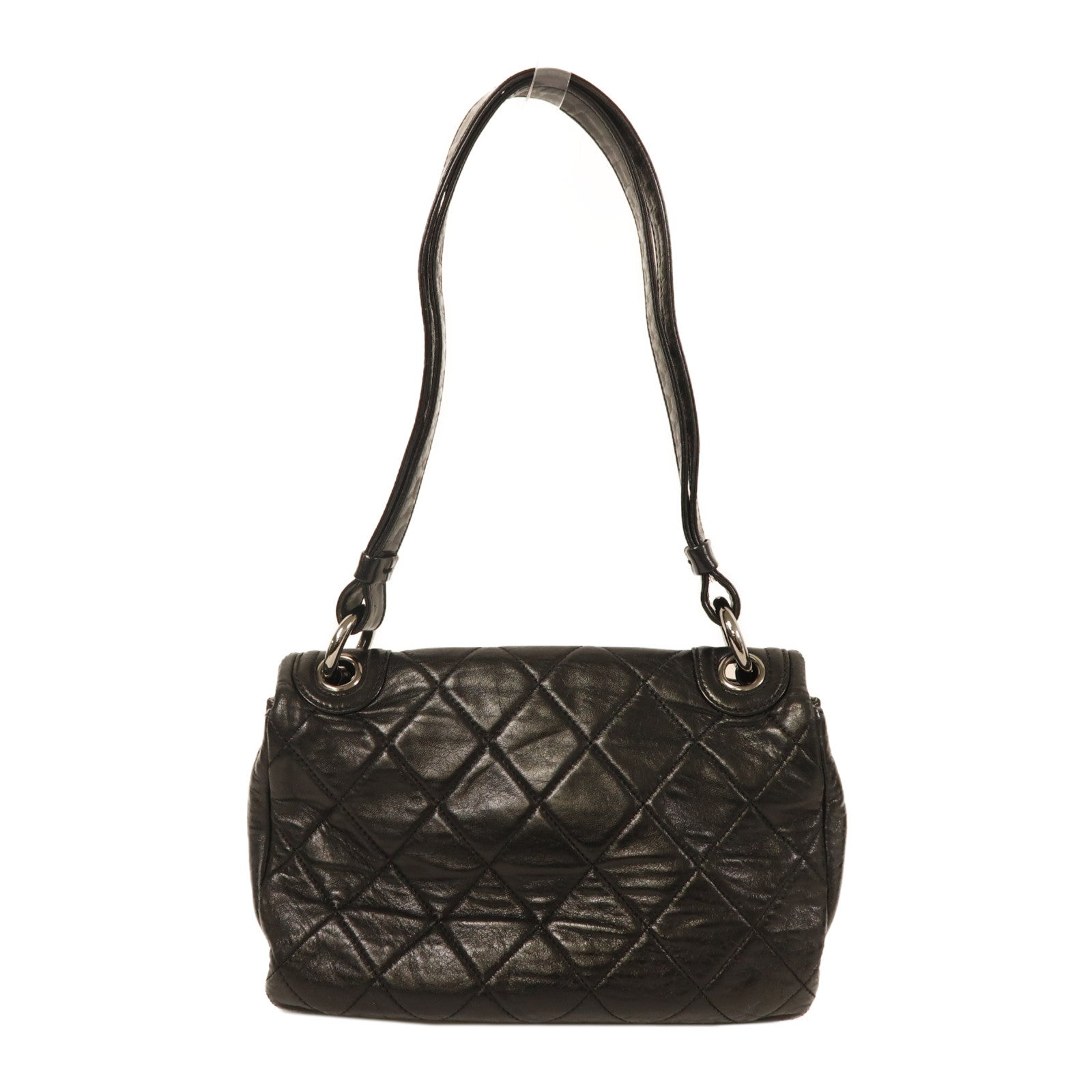 CHANEL 牛皮皮革Shoulder Bag銀扣肩背袋黑色