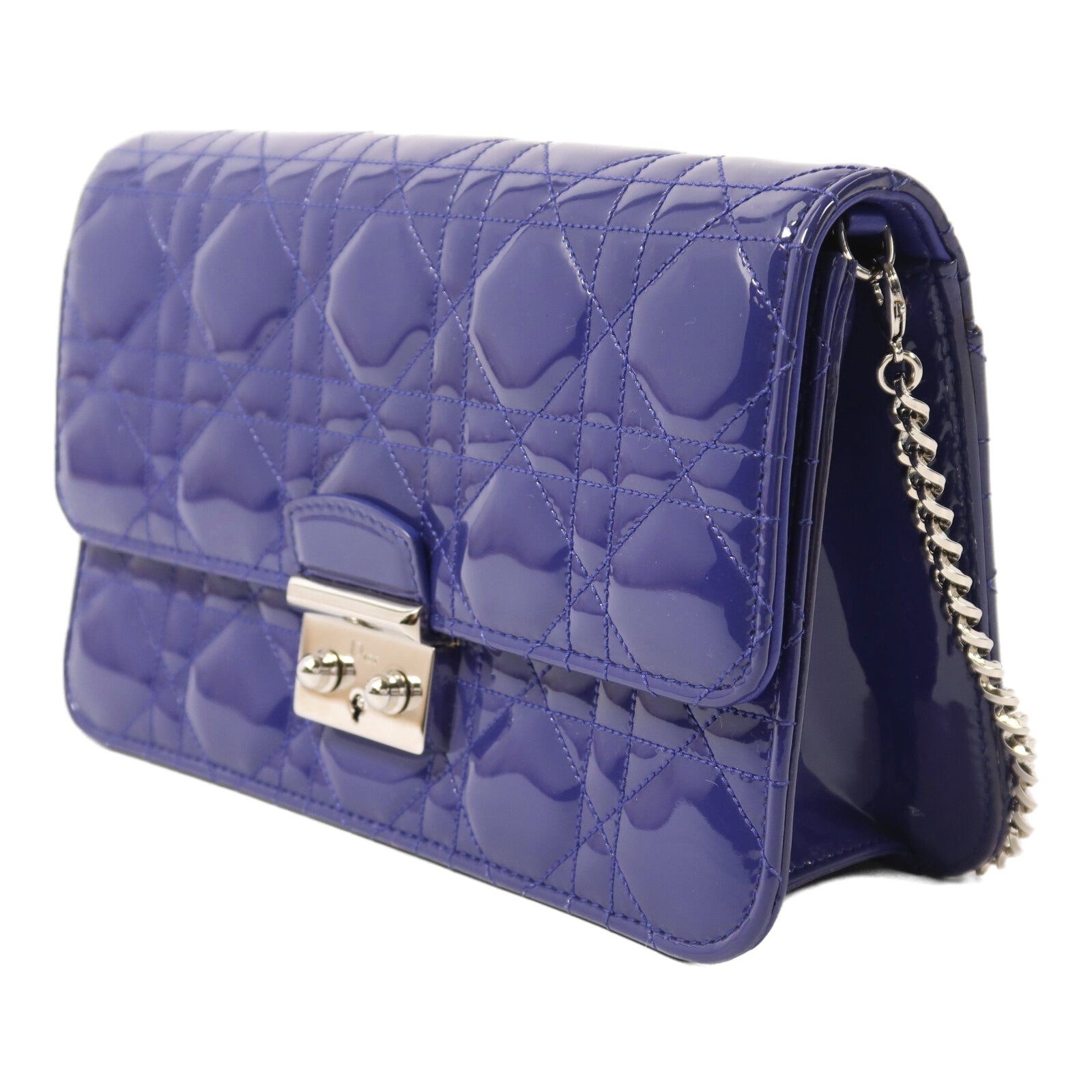 Dior 漆皮皮革Miss Dior Promenade Pouch銀扣鏈帶肩背袋