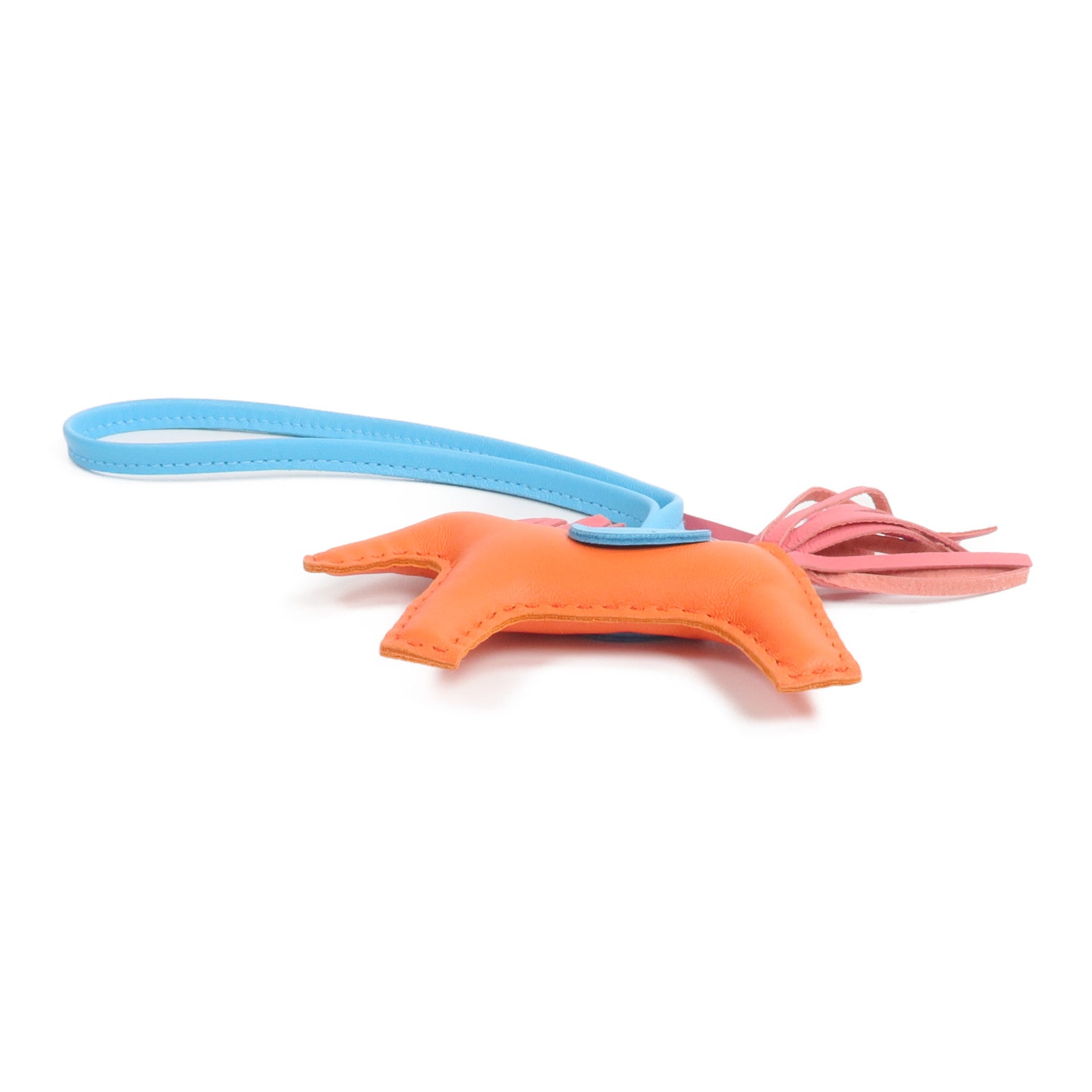 HERMES Milo皮革Rodeo PM掛飾Orange Poppy/Rose Azalee/Bleu Azteque