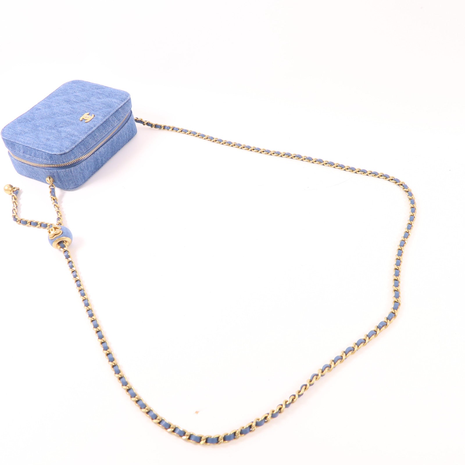 CHANEL 牛仔布Pearl Crush Denim Camera Bag金扣肩背袋