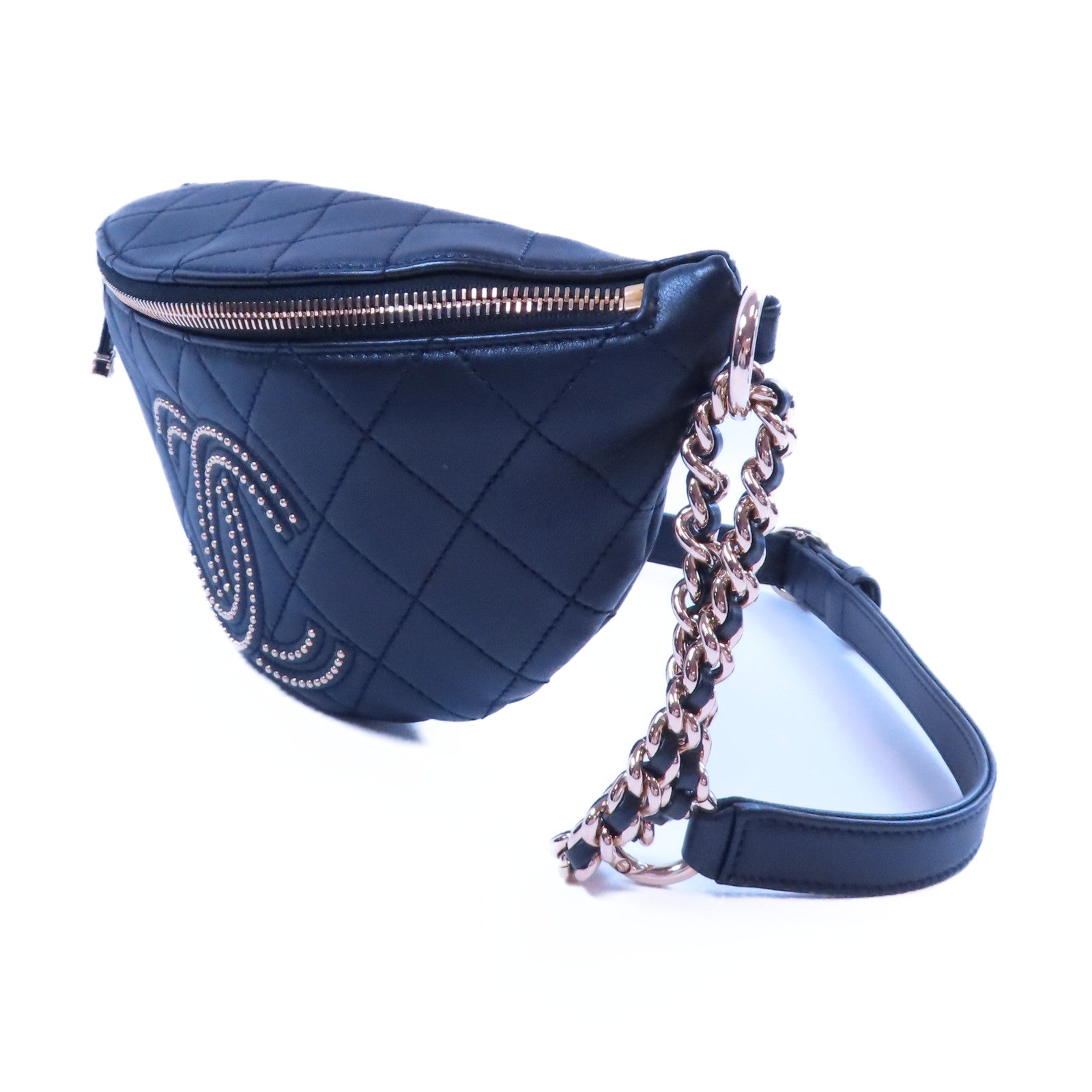 CHANEL 牛皮皮革Waist Bag金扣腰包黑色