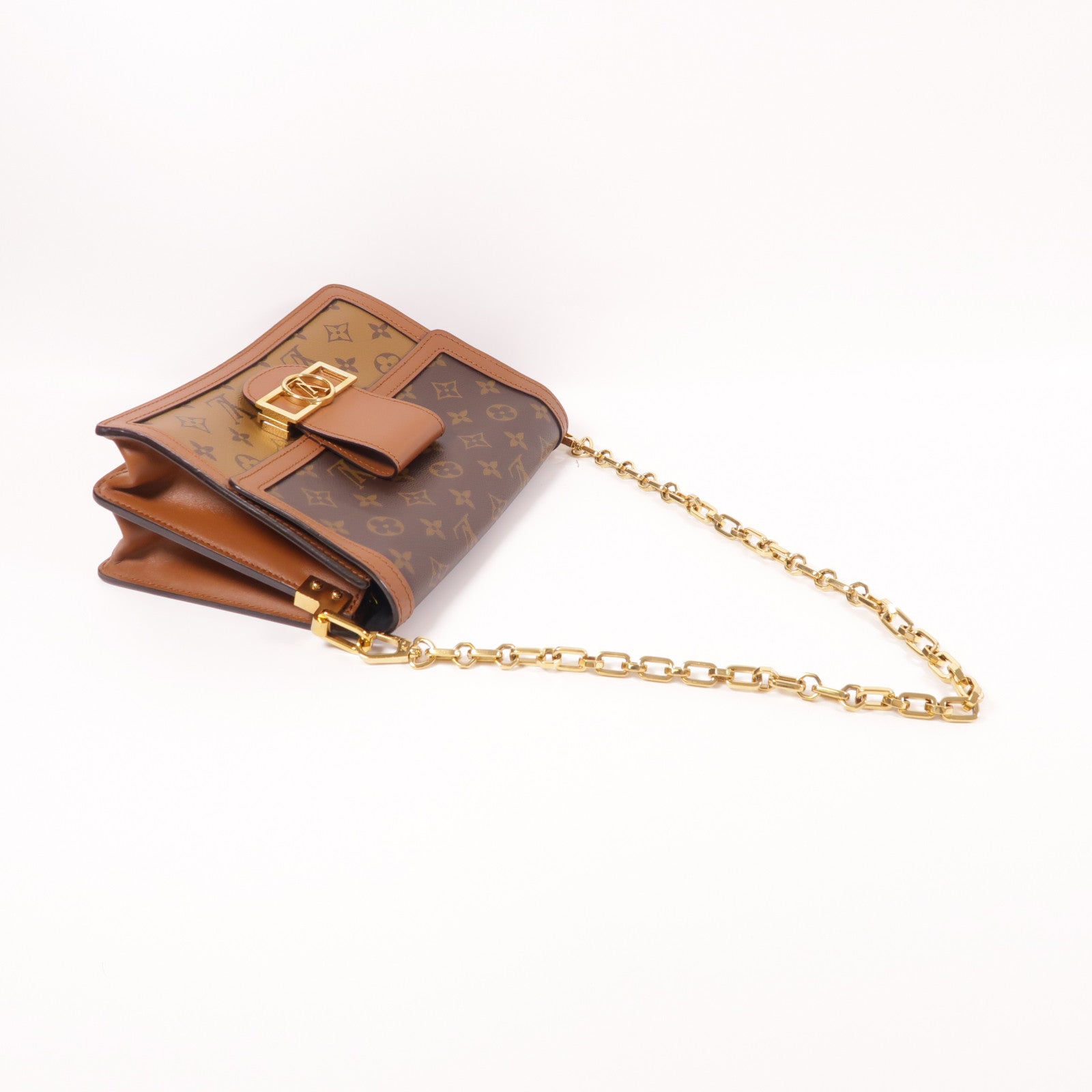 LOUIS VUITTON Monogram/Monogram Reverse Dauphine MM金扣手挽肩背兩用袋棕色