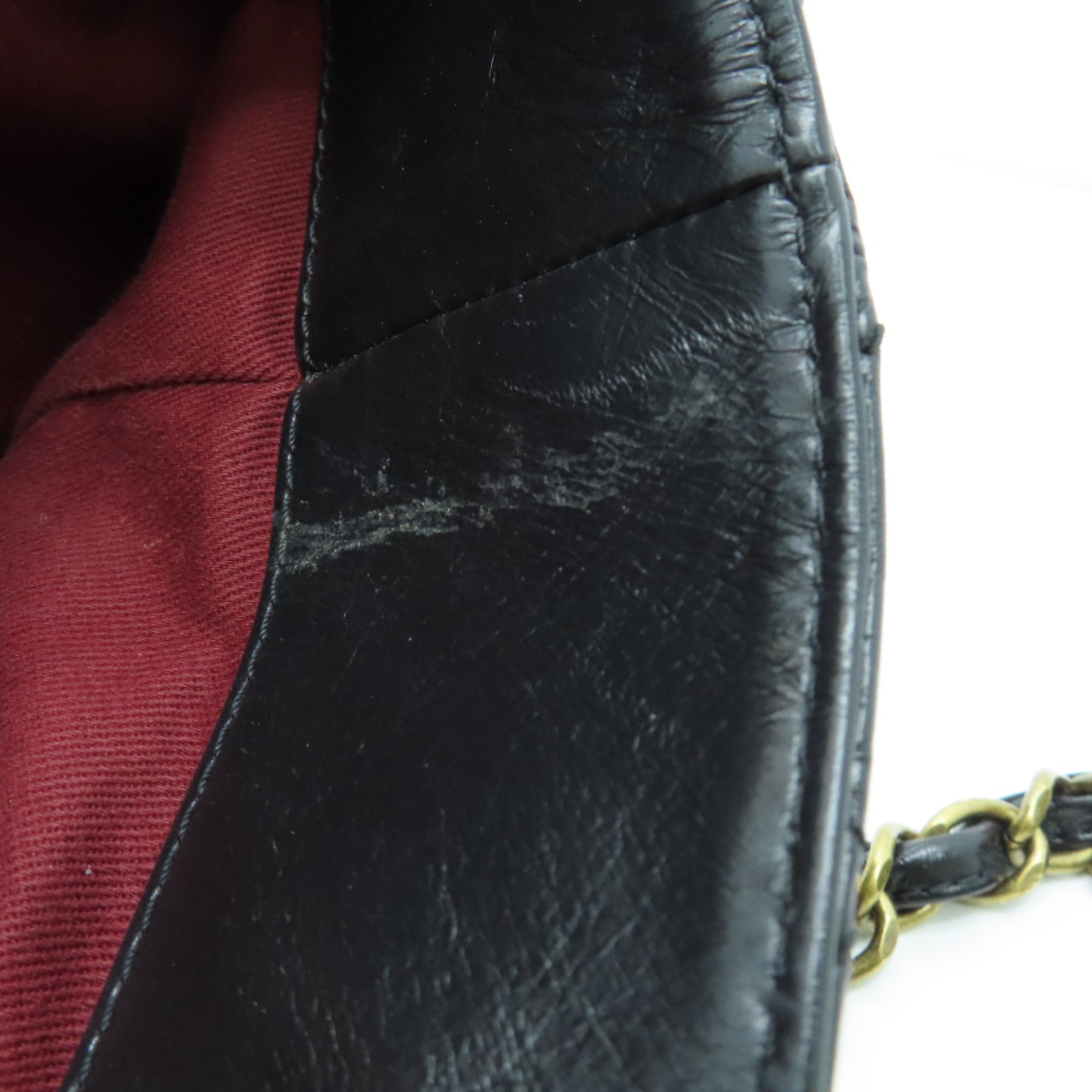 CHANEL 菱格Aged Calf皮革Chain Shoulder金扣肩背袋黑色