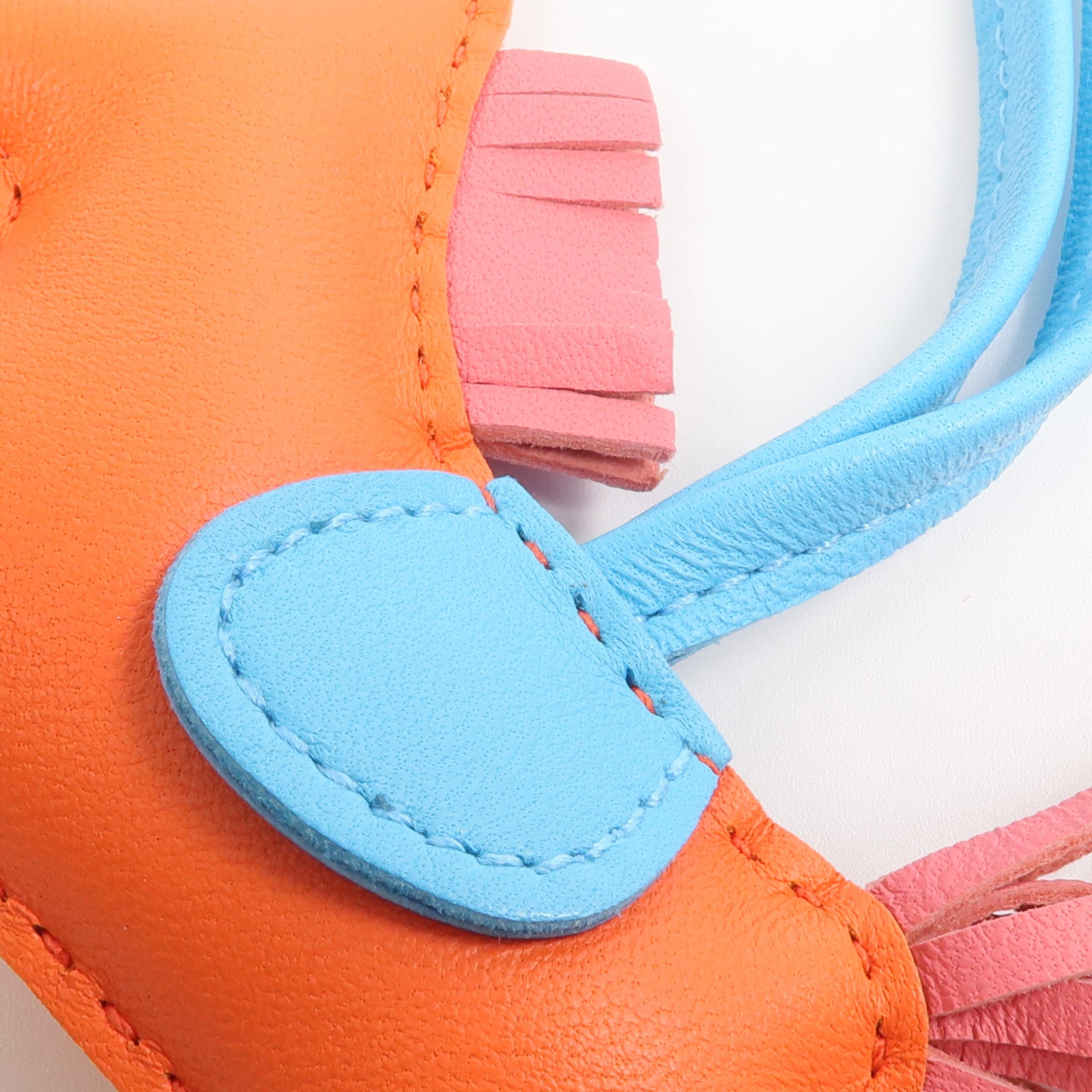 HERMES Milo皮革Rodeo PM掛飾Orange Poppy/Rose Azalee/Bleu Azteque