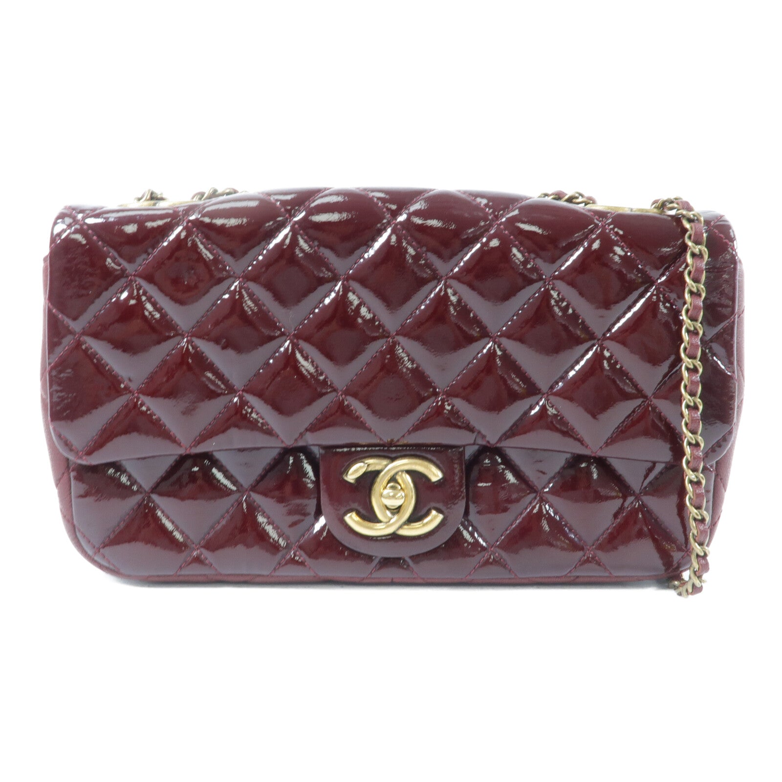 CHANEL 牛皮皮革/漆皮皮革CC Eyelet Flap Bag鏈帶肩背袋