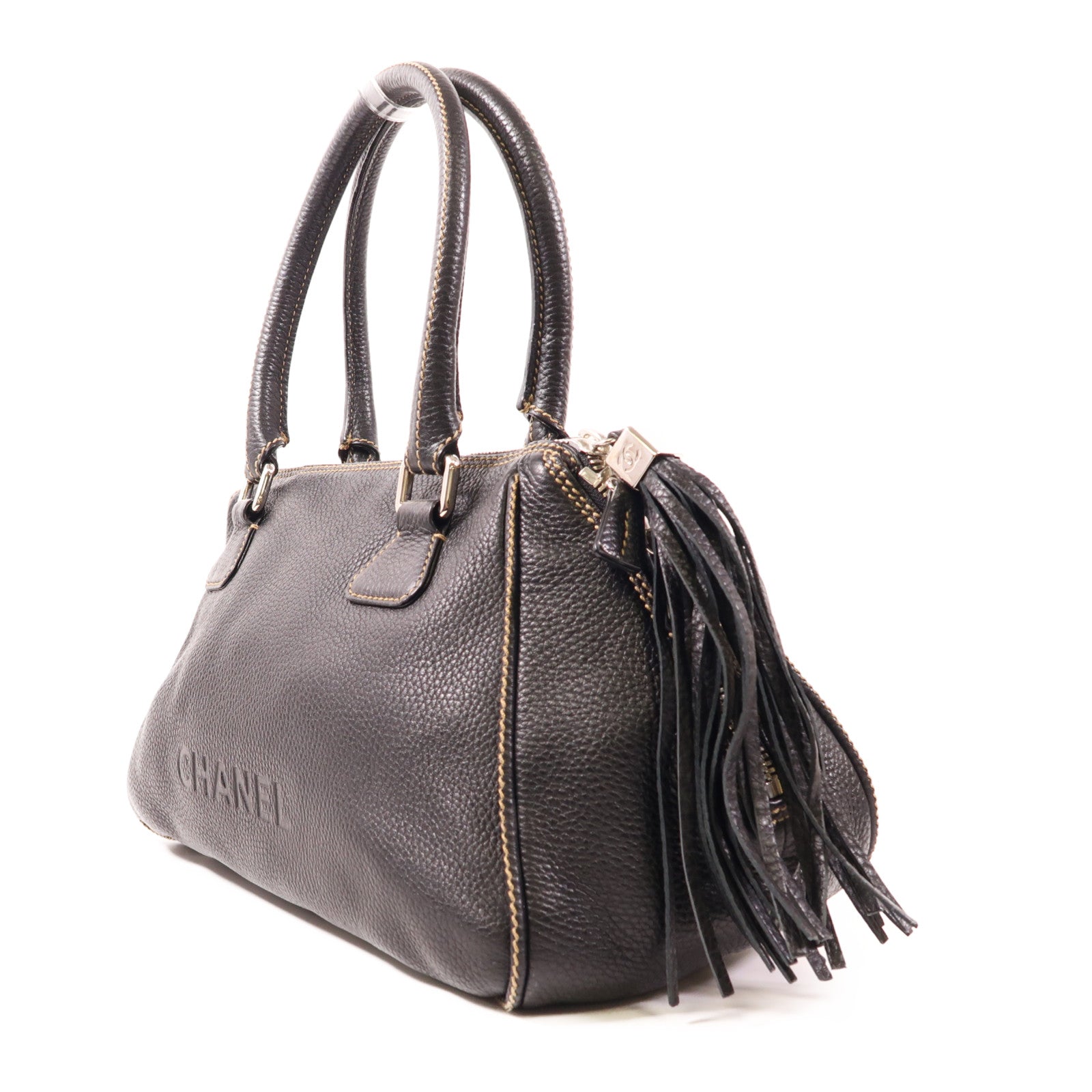 CHANEL 牛皮皮革Shoulder Bag銀扣手挽袋