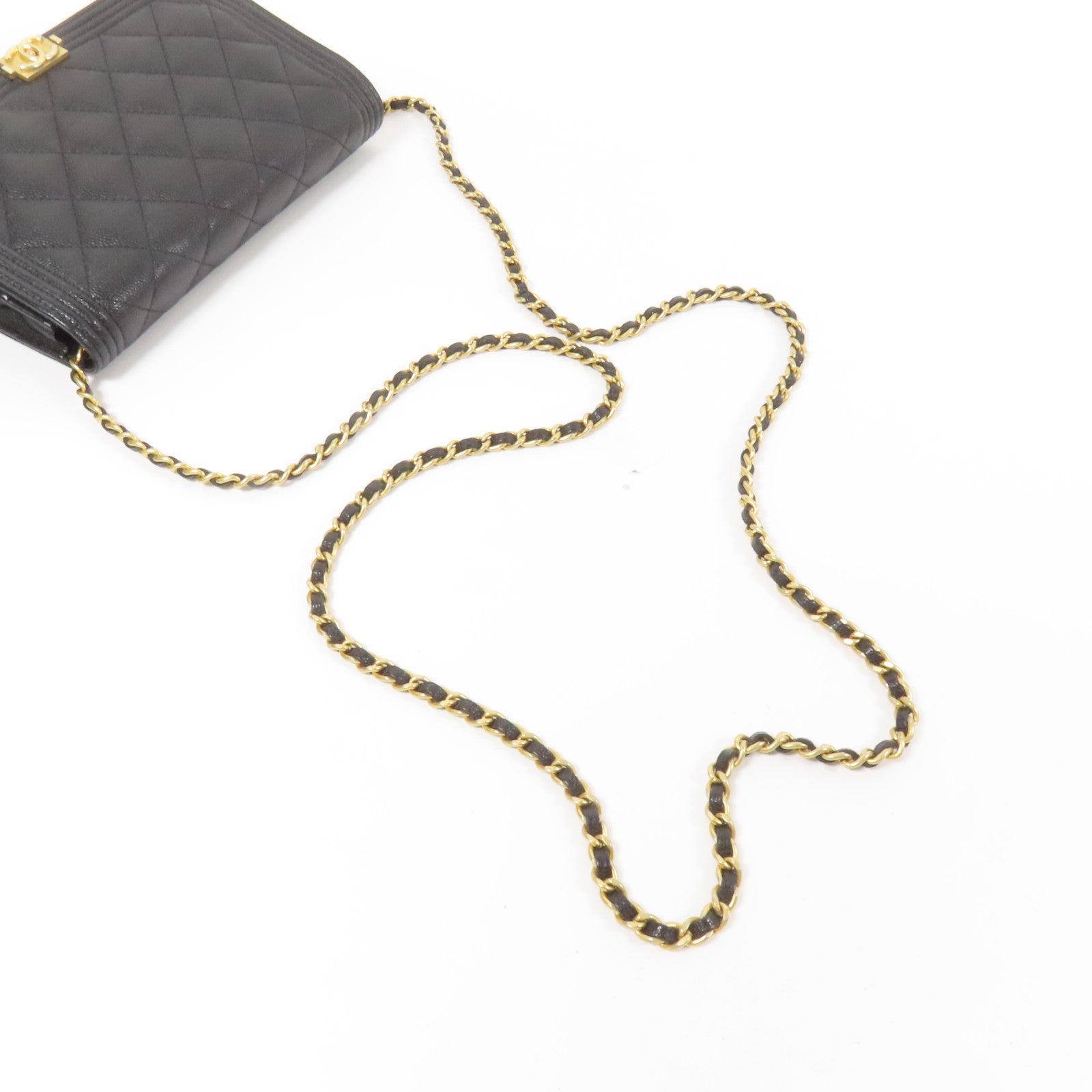 CHANEL 牛皮皮革Boy WOC金扣鏈帶肩背袋