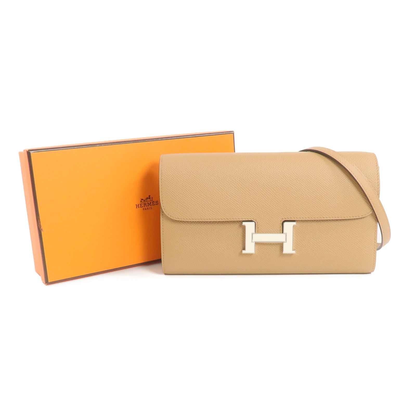 HERMES Epsom皮革Constance To Go銀扣肩背袋Chai