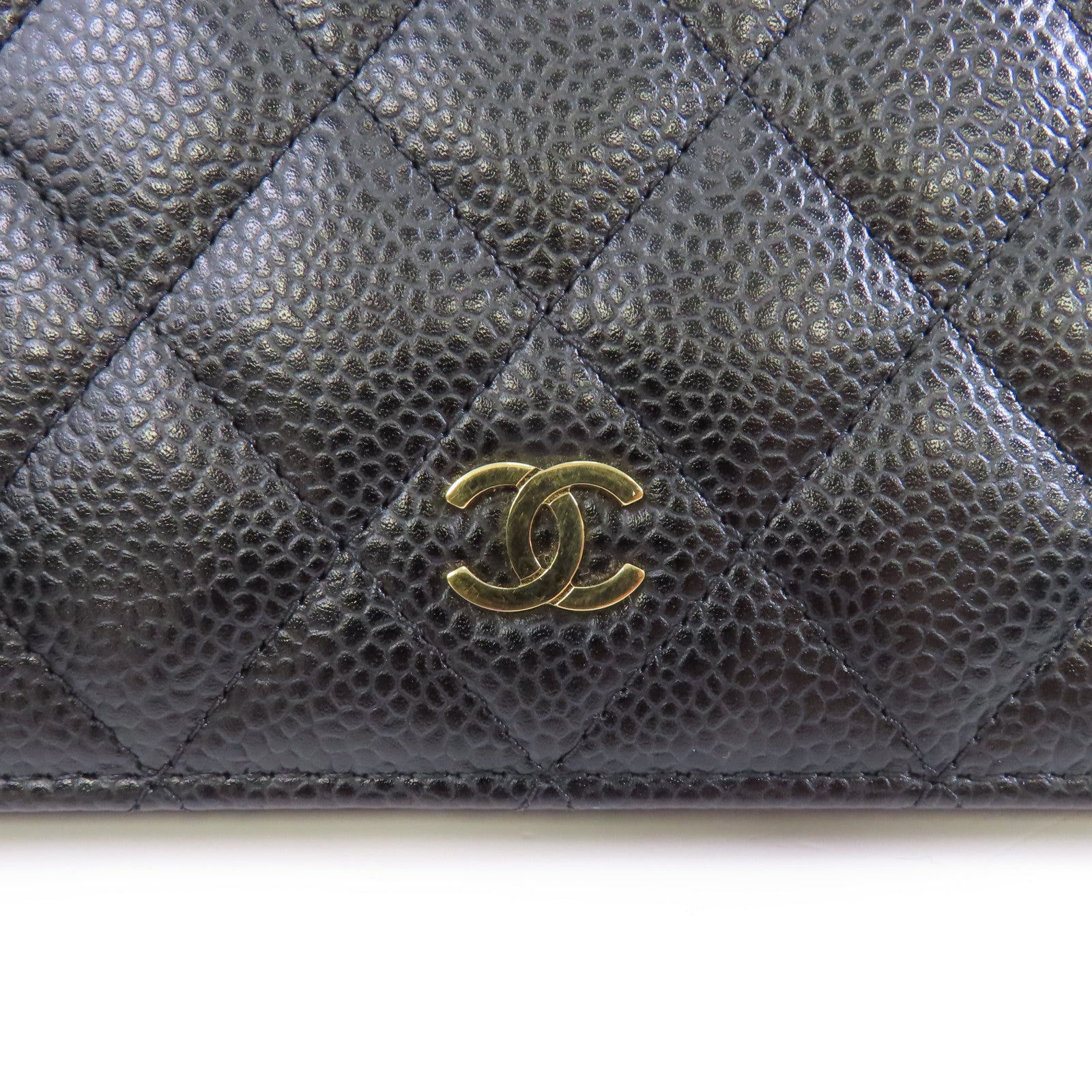 CHANEL 菱格Caviar皮革Long Wallet金扣長錢包黑色
