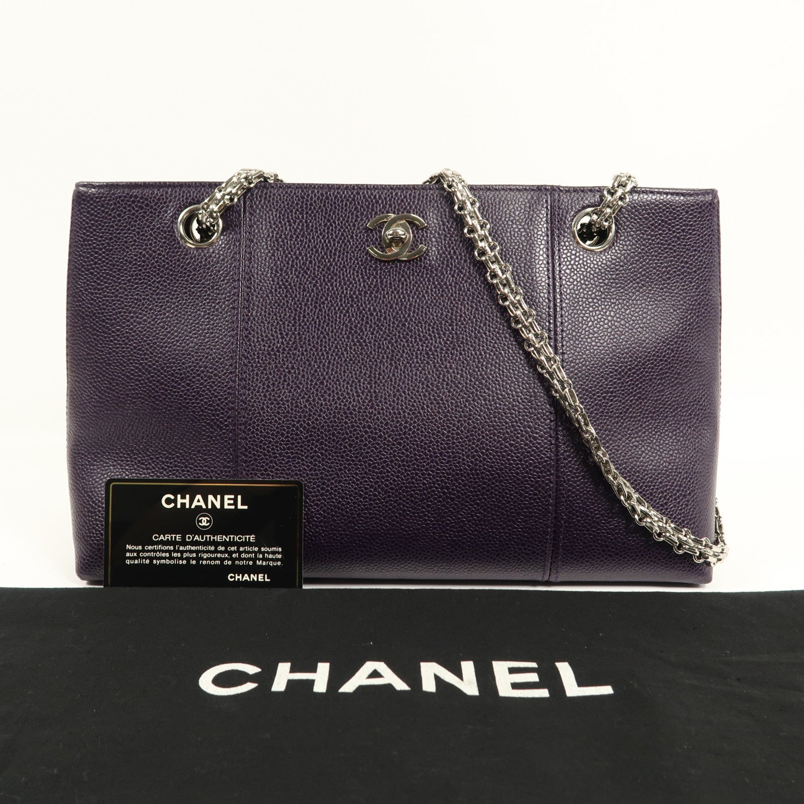 CHANEL 牛皮皮革Chain Shoulder銀扣鏈帶肩背袋