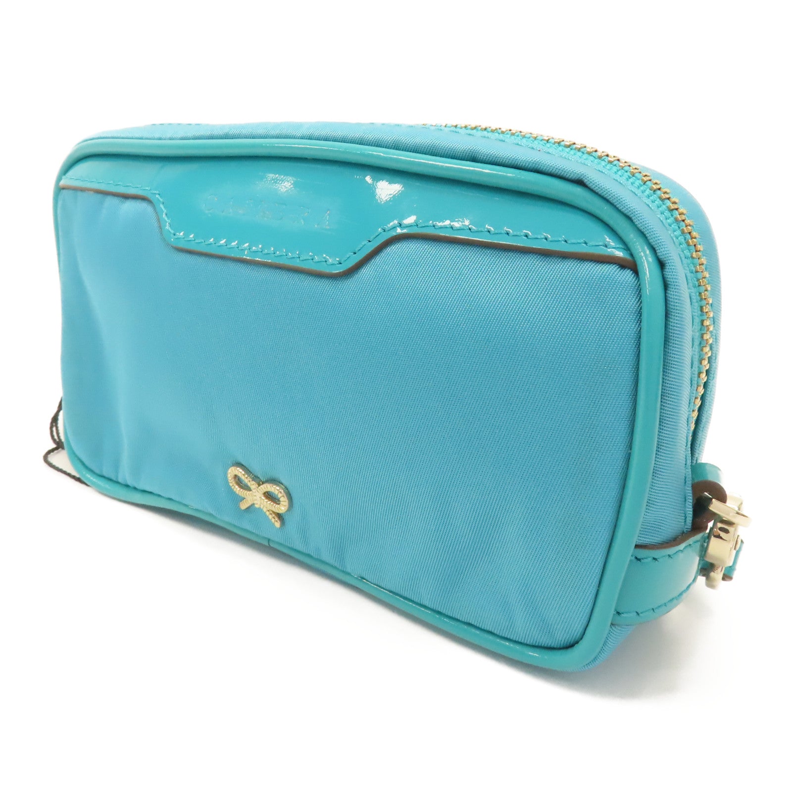 ANYA HINDMARCH 尼龍Clutch Bag金扣手拿包藍色