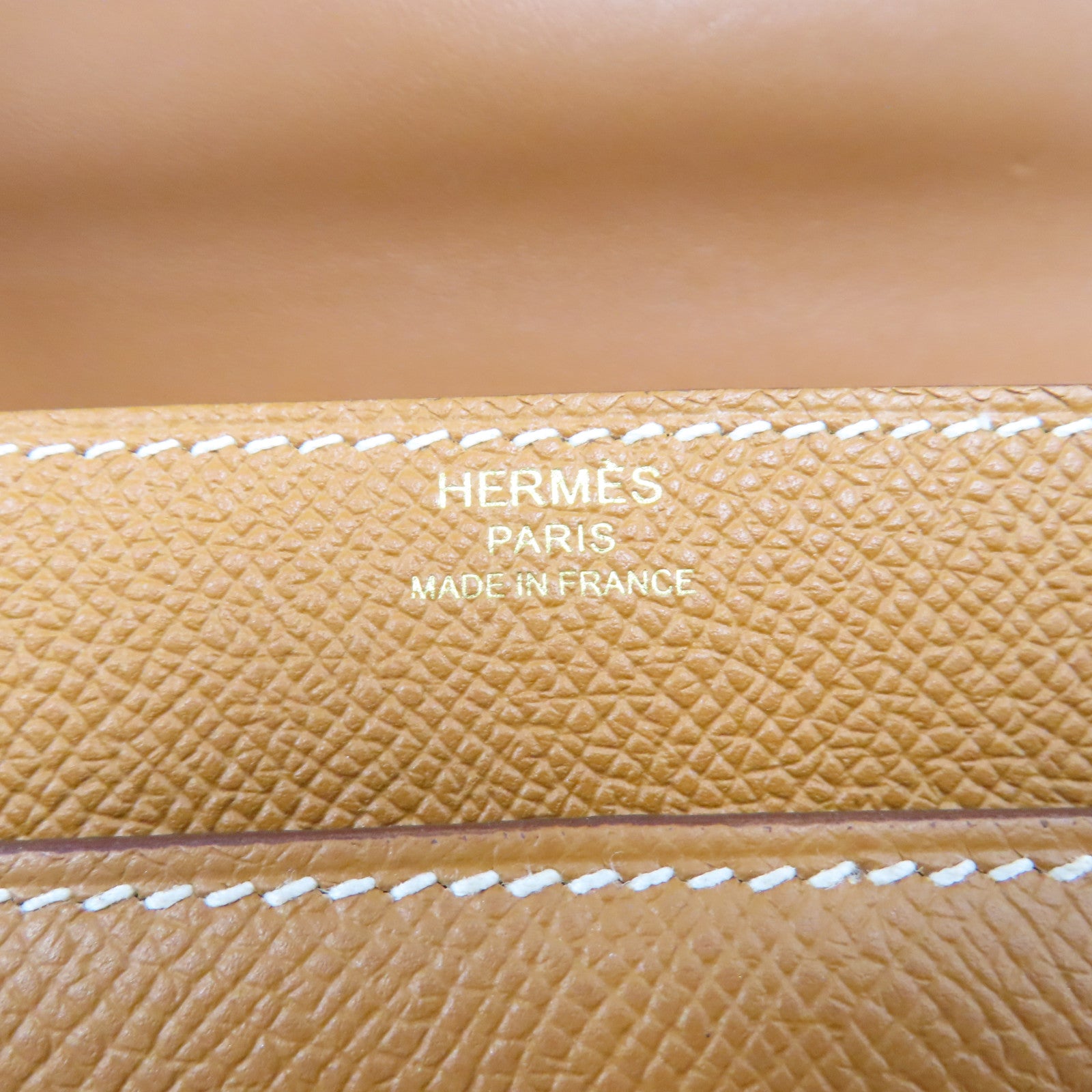 HERMES Epsom皮革Verrou 21金扣肩背袋Gold/啡色