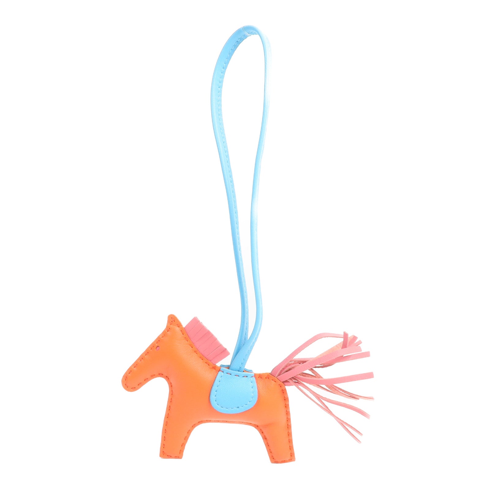 HERMES Milo皮革Rodeo PM掛飾Orange Poppy/Rose Azalee/Bleu Azteque