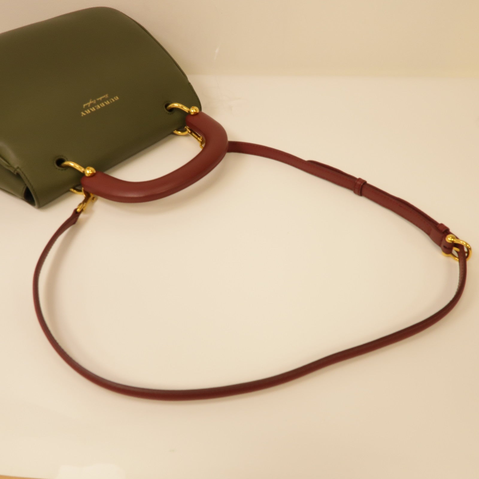 BURBERRY 【激減優惠】牛皮皮革2 Way Shoulder金扣手挽肩背兩用袋綠色/紅色
