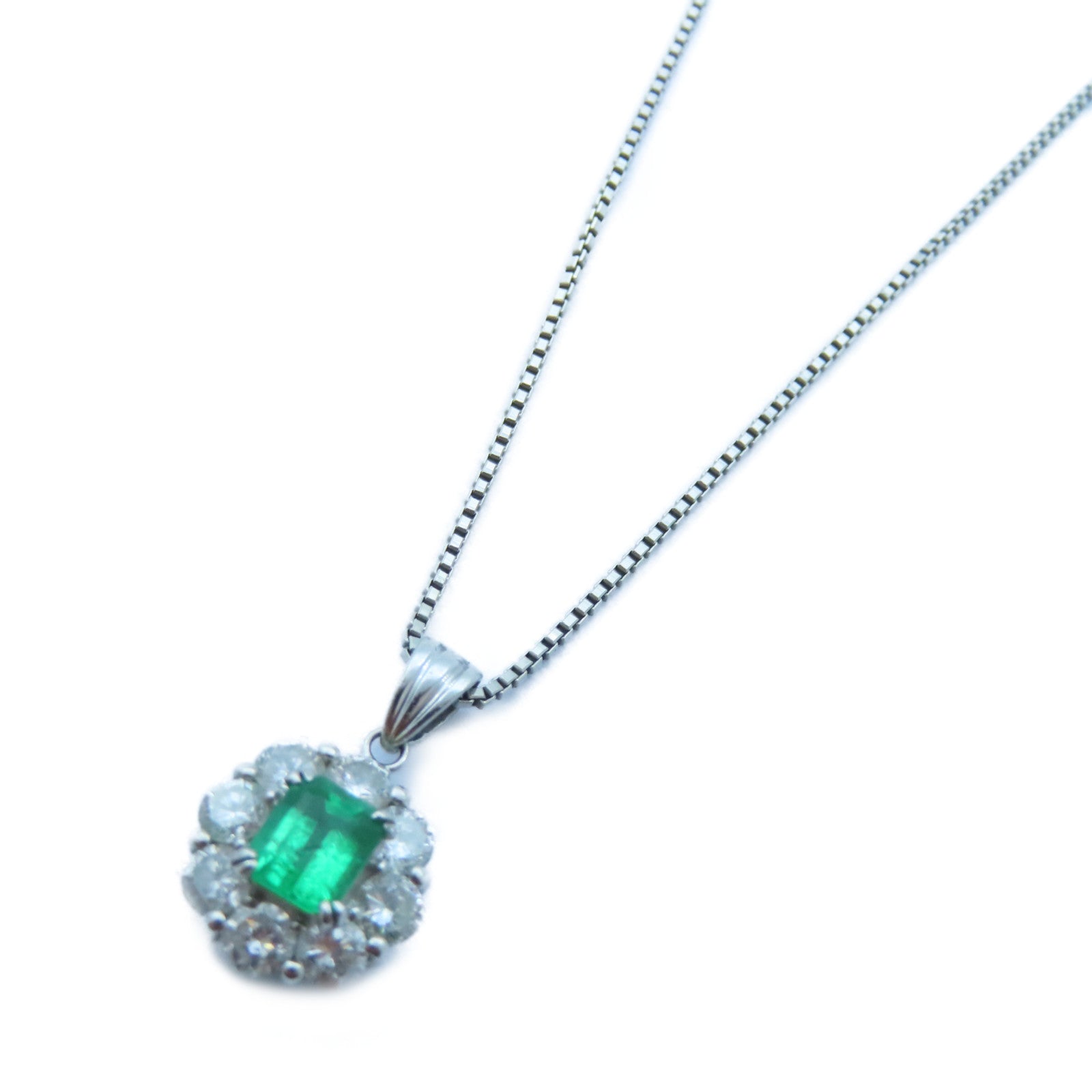JEWELRY 【激減優惠】PT900白金/PT850白金Emerald/Diamond Necklace 0.55ct綠寶石/1.00ct鑽石項鍊#40cm