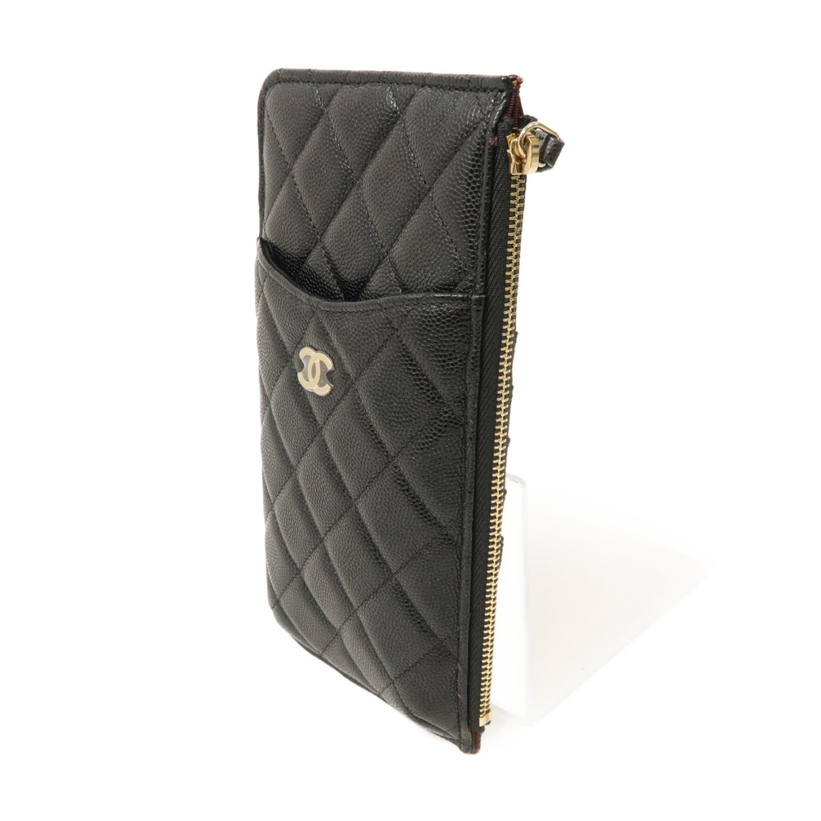 CHANEL 【激減優惠】菱格Caviar皮革Clutch Bag金扣手拿包黑色