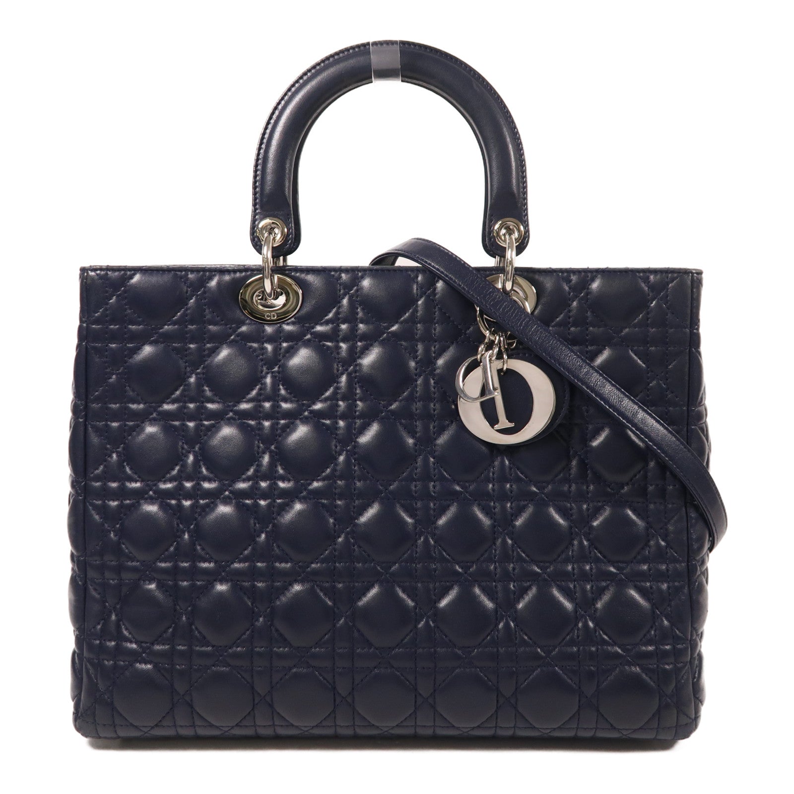 Dior 羊皮皮革Lady Dior Large銀扣手挽肩背兩用袋