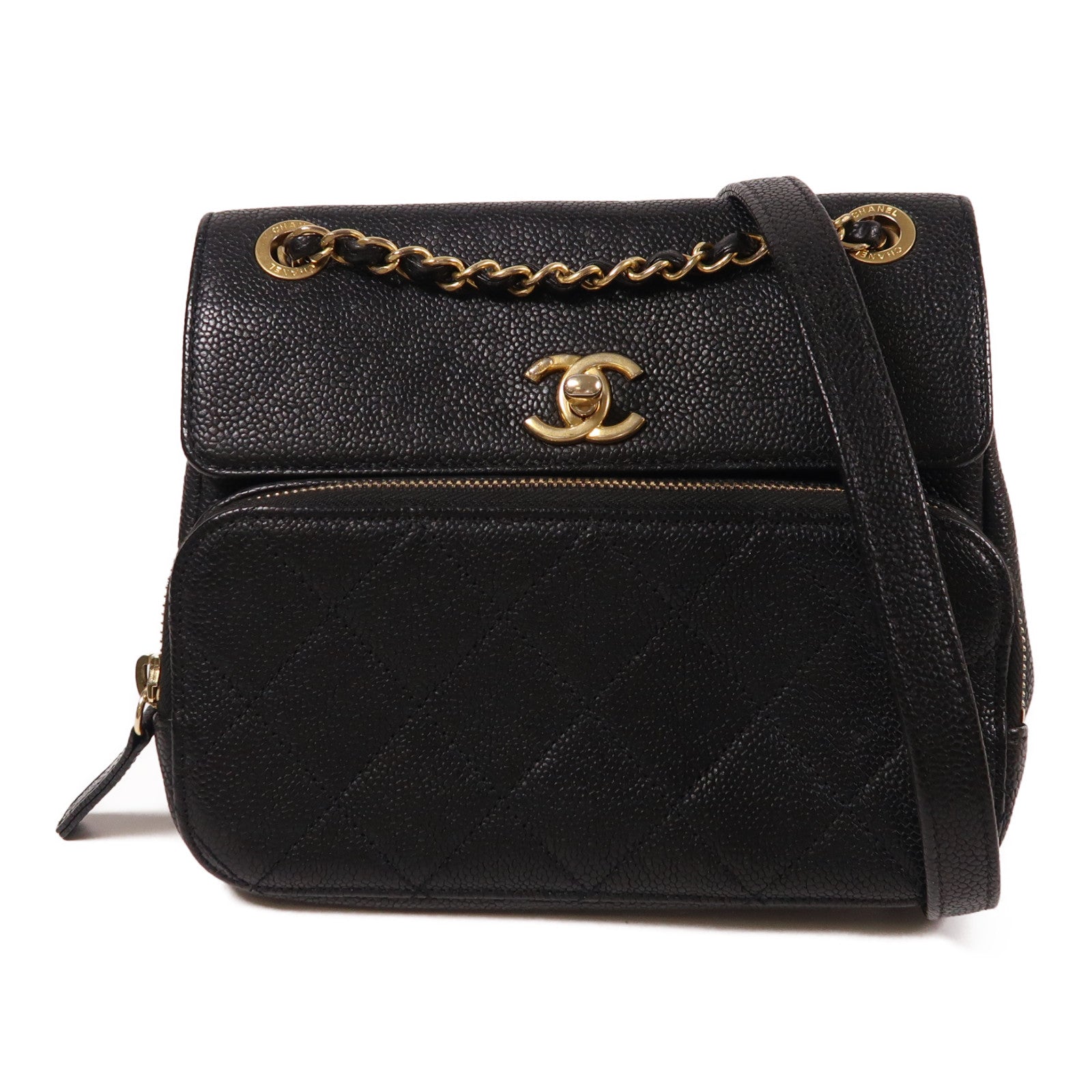 CHANEL 牛皮皮革Chain Shoulder金扣鏈帶肩背袋