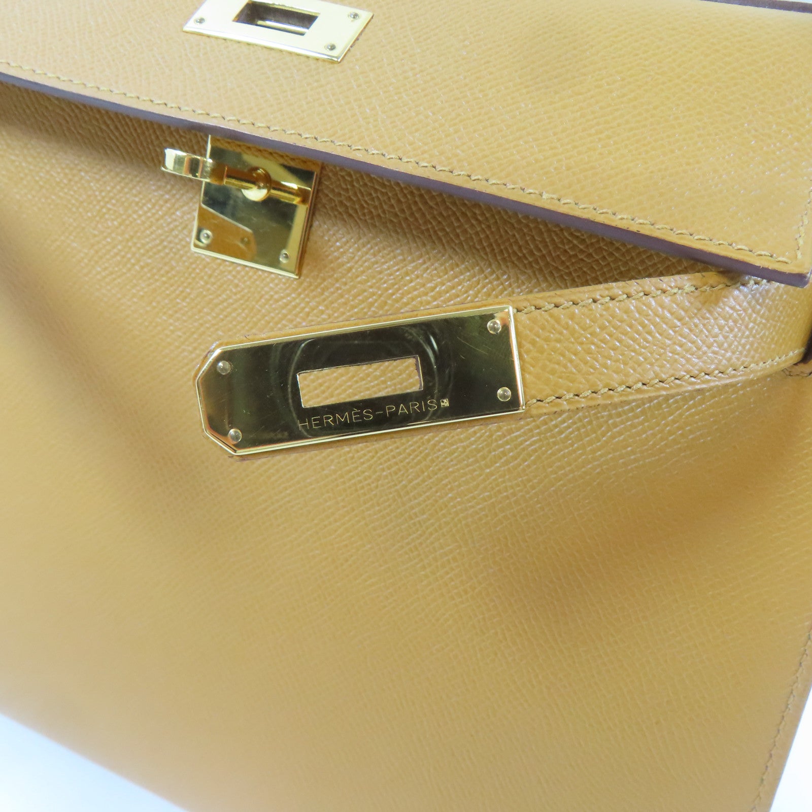HERMES Epsom皮革Kelly 28金扣手挽肩背兩用袋Caramel/啡色