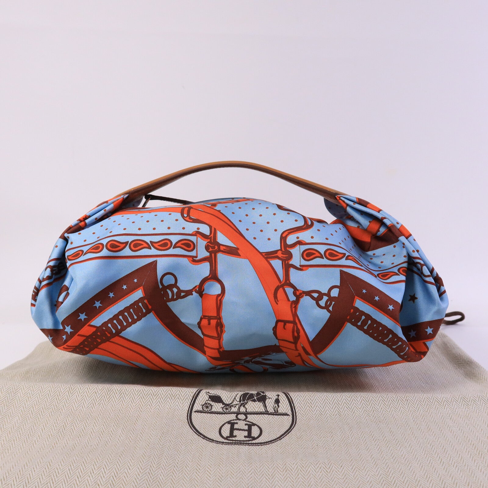 HERMES 絲質/Hunter皮革Balusoie Bag手挽袋