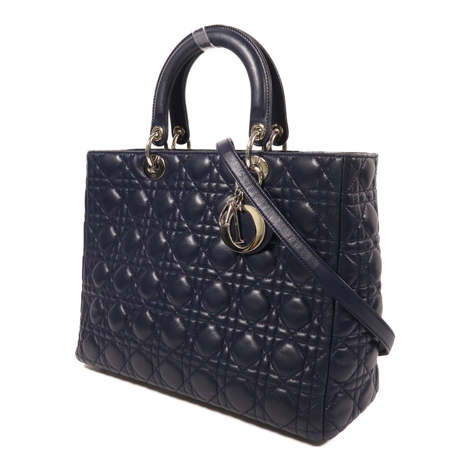 Dior 羊皮皮革Lady Dior Large銀扣手挽肩背兩用袋