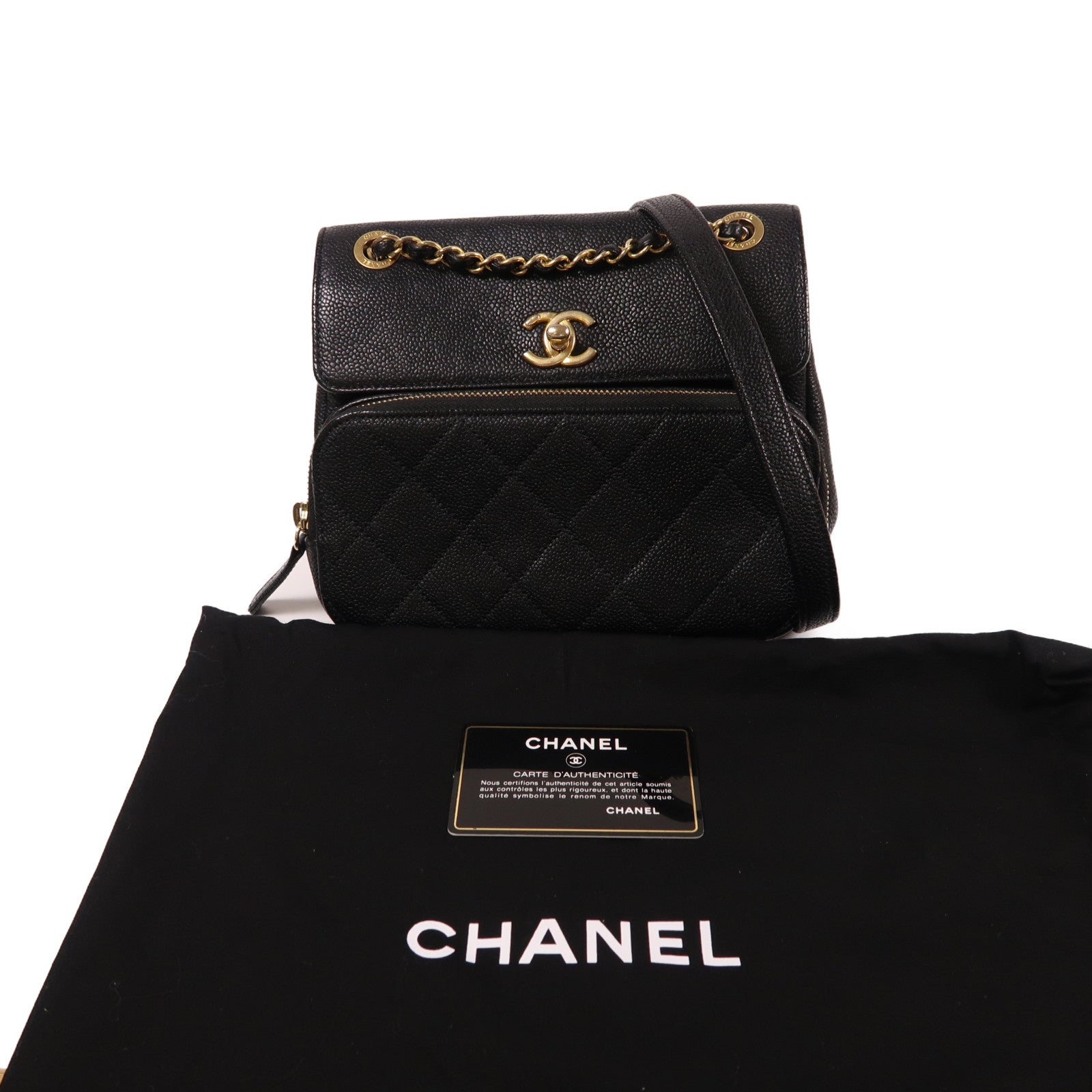 CHANEL 牛皮皮革Chain Shoulder金扣鏈帶肩背袋