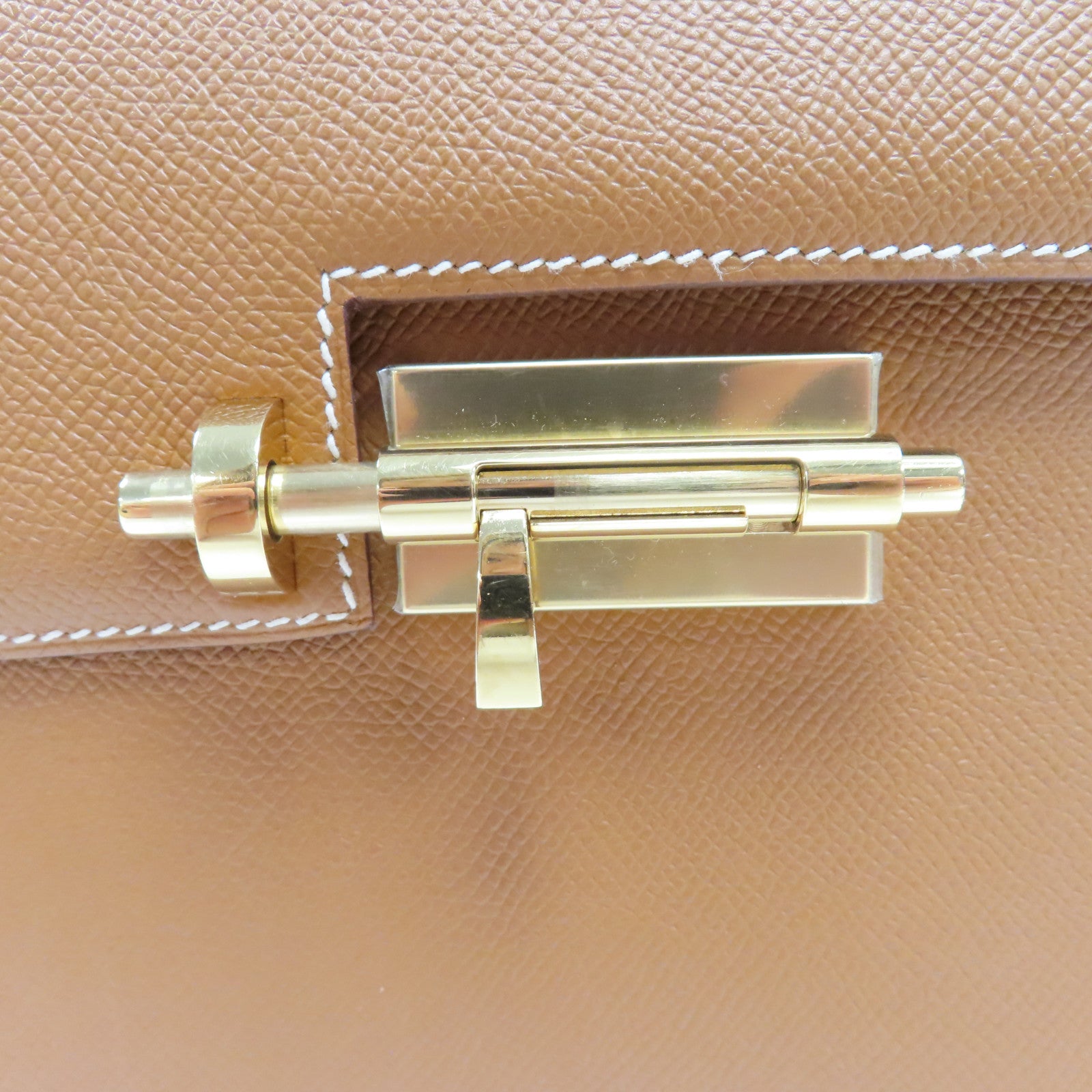 HERMES Epsom皮革Verrou 21金扣肩背袋Gold/啡色