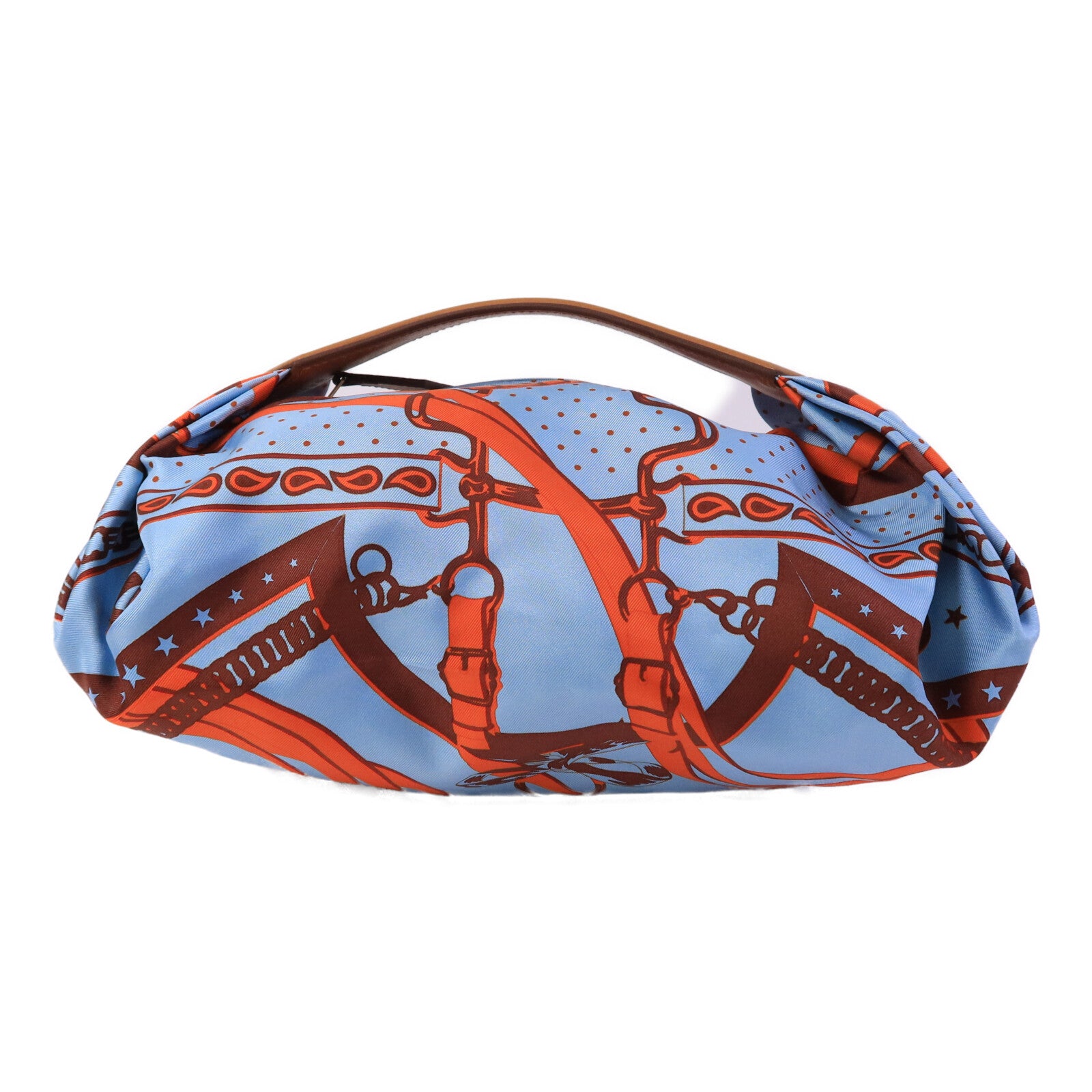HERMES 絲質/Hunter皮革Balusoie Bag手挽袋