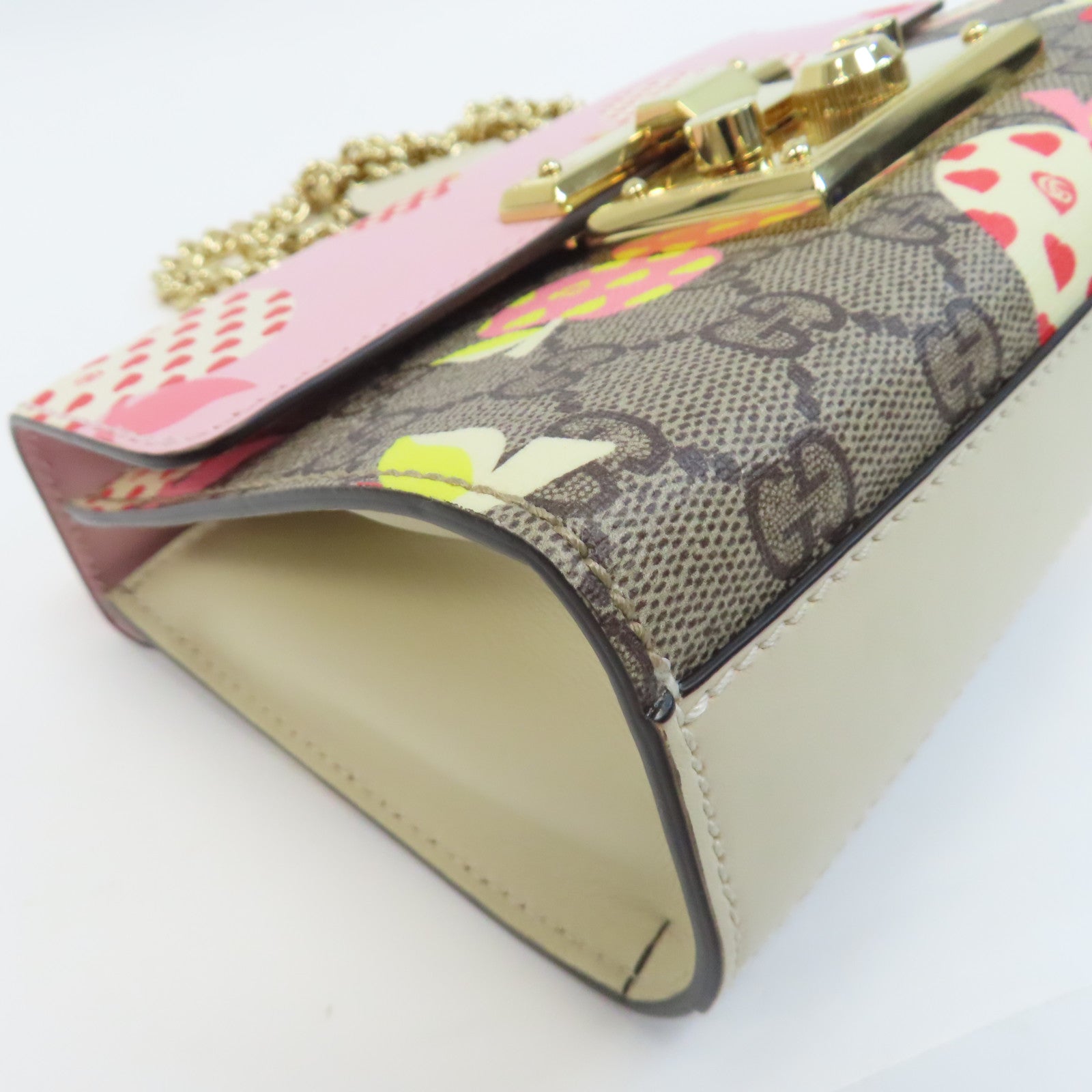 GUCCI 牛皮皮革/塗層帆布Shoulder Bag金扣鏈帶肩背袋啡色/粉紅色