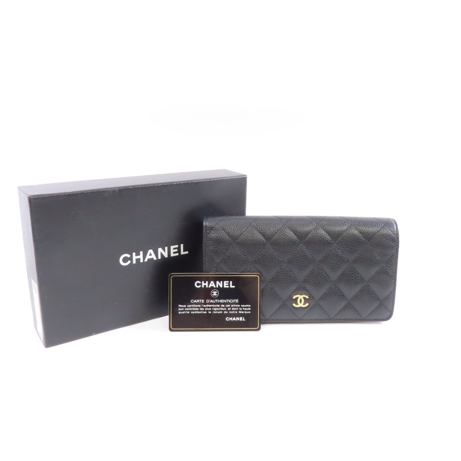 CHANEL 菱格Caviar皮革Long Wallet金扣長錢包黑色