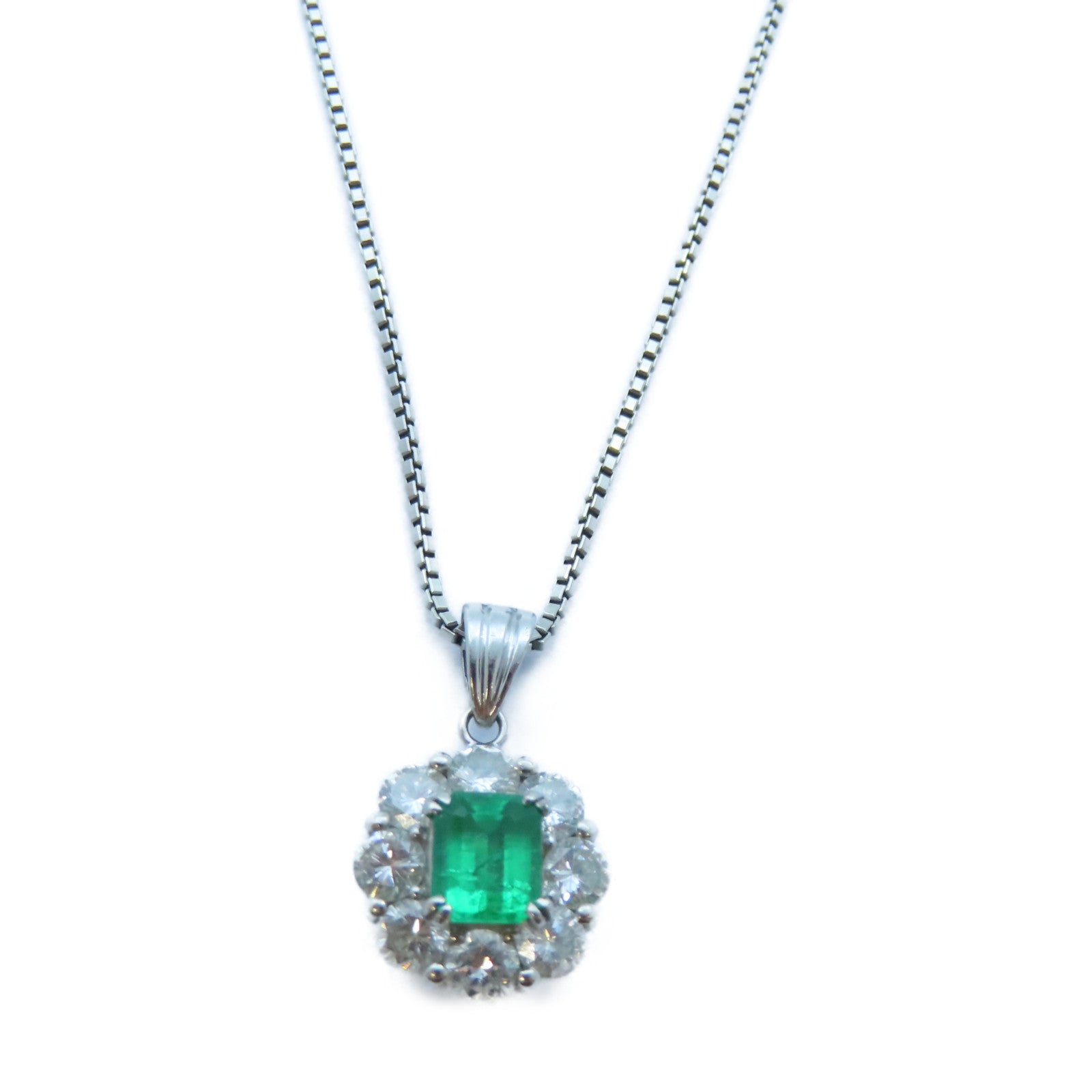 JEWELRY 【激減優惠】PT900白金/PT850白金Emerald/Diamond Necklace 0.55ct綠寶石/1.00ct鑽石項鍊#40cm