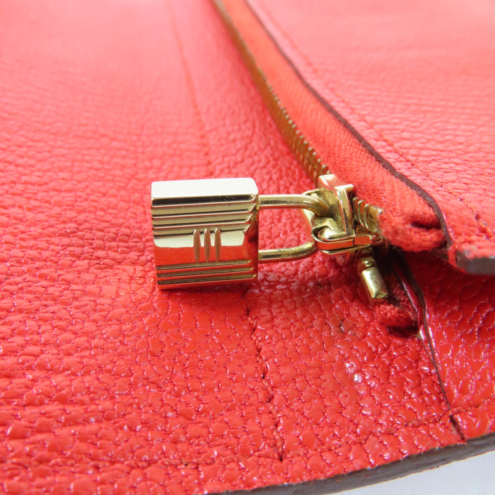 HERMES 【激減優惠】Chevre皮革Kelly Wallet金扣錢包Rouge Tomate/紅色