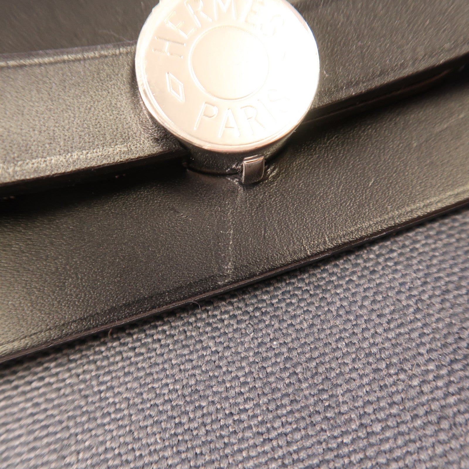 HERMES 帆布Herbag PM銀扣手挽肩背兩用袋Ardoise