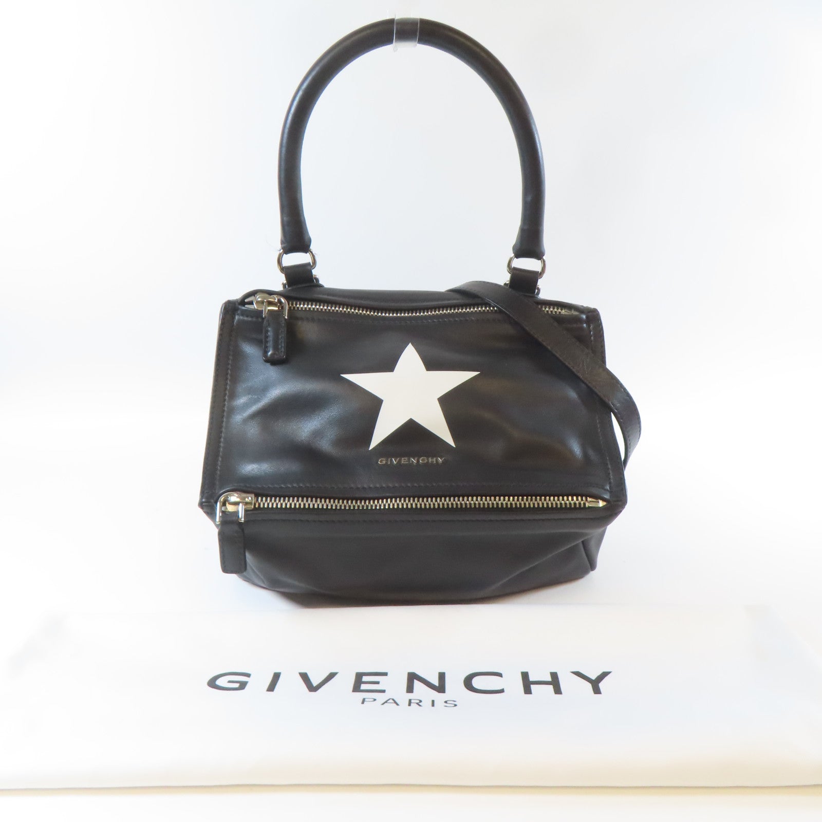 GIVENCHY 【激減優惠】牛皮皮革Pandora銀扣手挽肩背兩用袋黑色