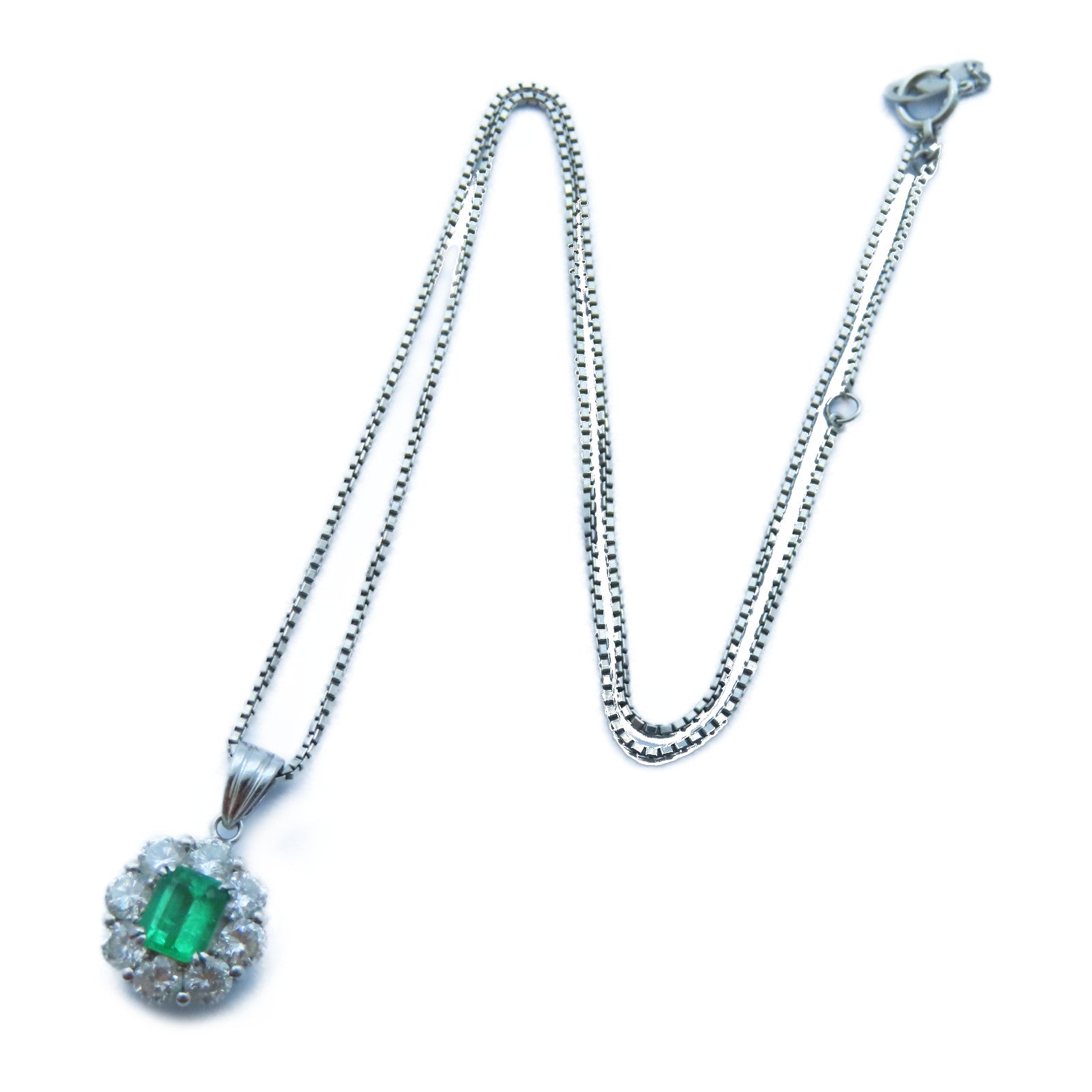 JEWELRY 【激減優惠】PT900白金/PT850白金Emerald/Diamond Necklace 0.55ct綠寶石/1.00ct鑽石項鍊#40cm