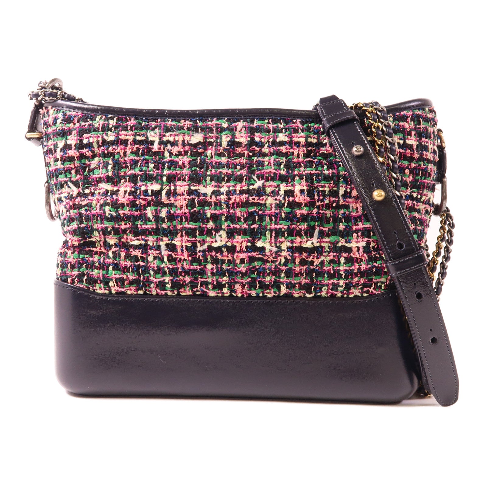 CHANEL 粗花呢/皮革Gabrielle Medium鏈帶肩背袋