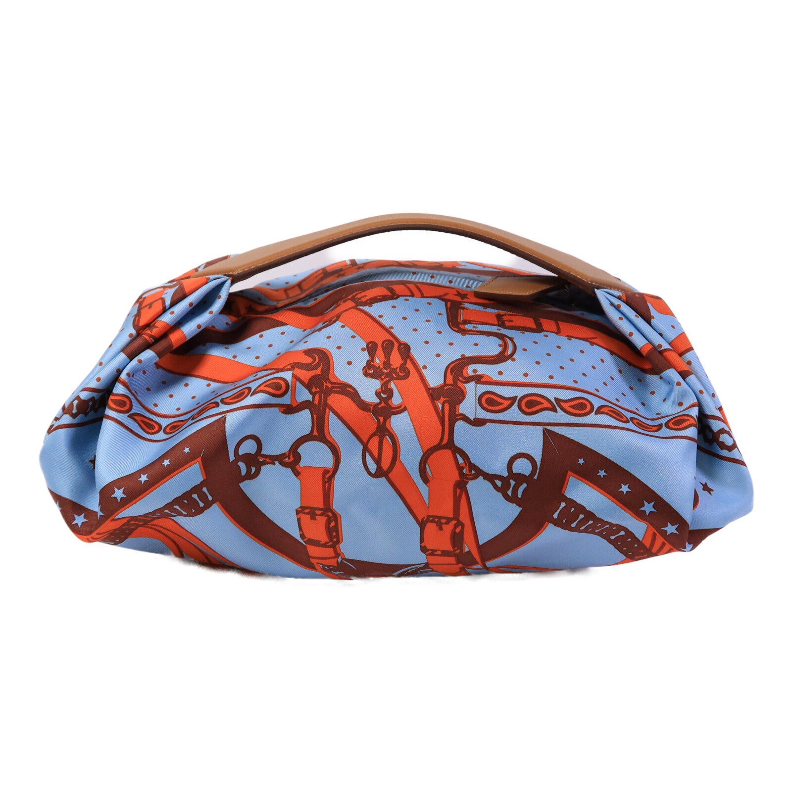 HERMES 絲質/Hunter皮革Balusoie Bag手挽袋