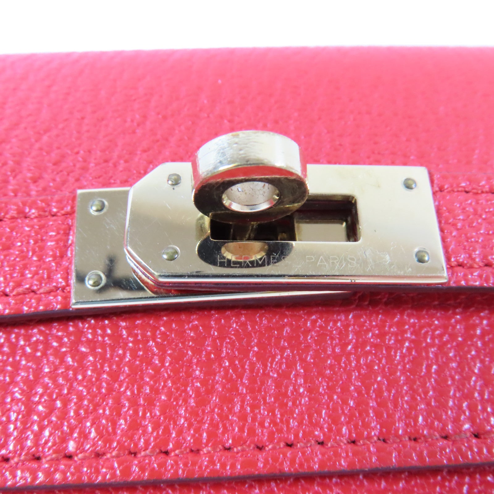 HERMES 【激減優惠】Chevre皮革Kelly Wallet金扣錢包Rouge Tomate/紅色